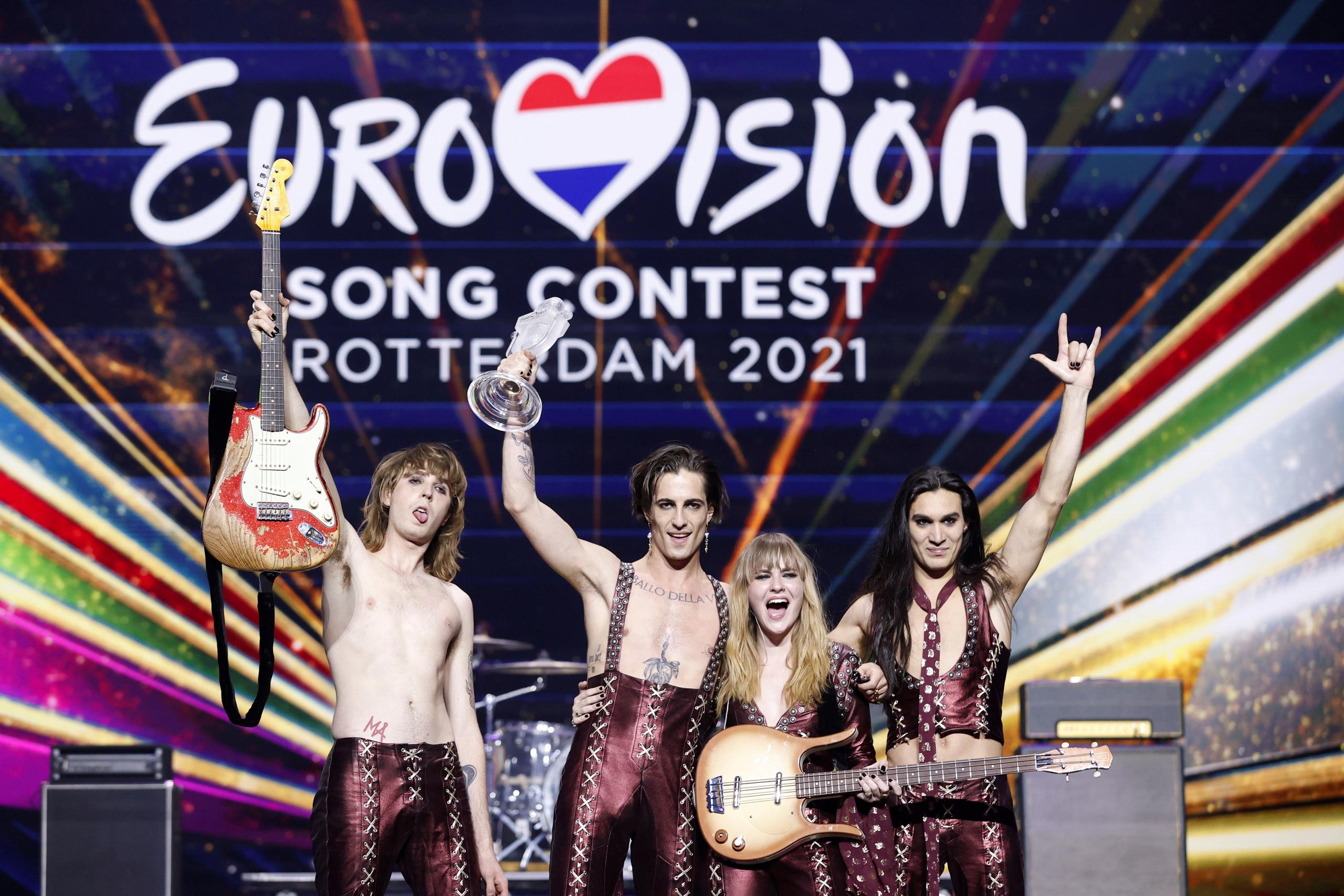 La banda italiana Maneskin tras ganar el Festival de la Canción de Eurovisión.