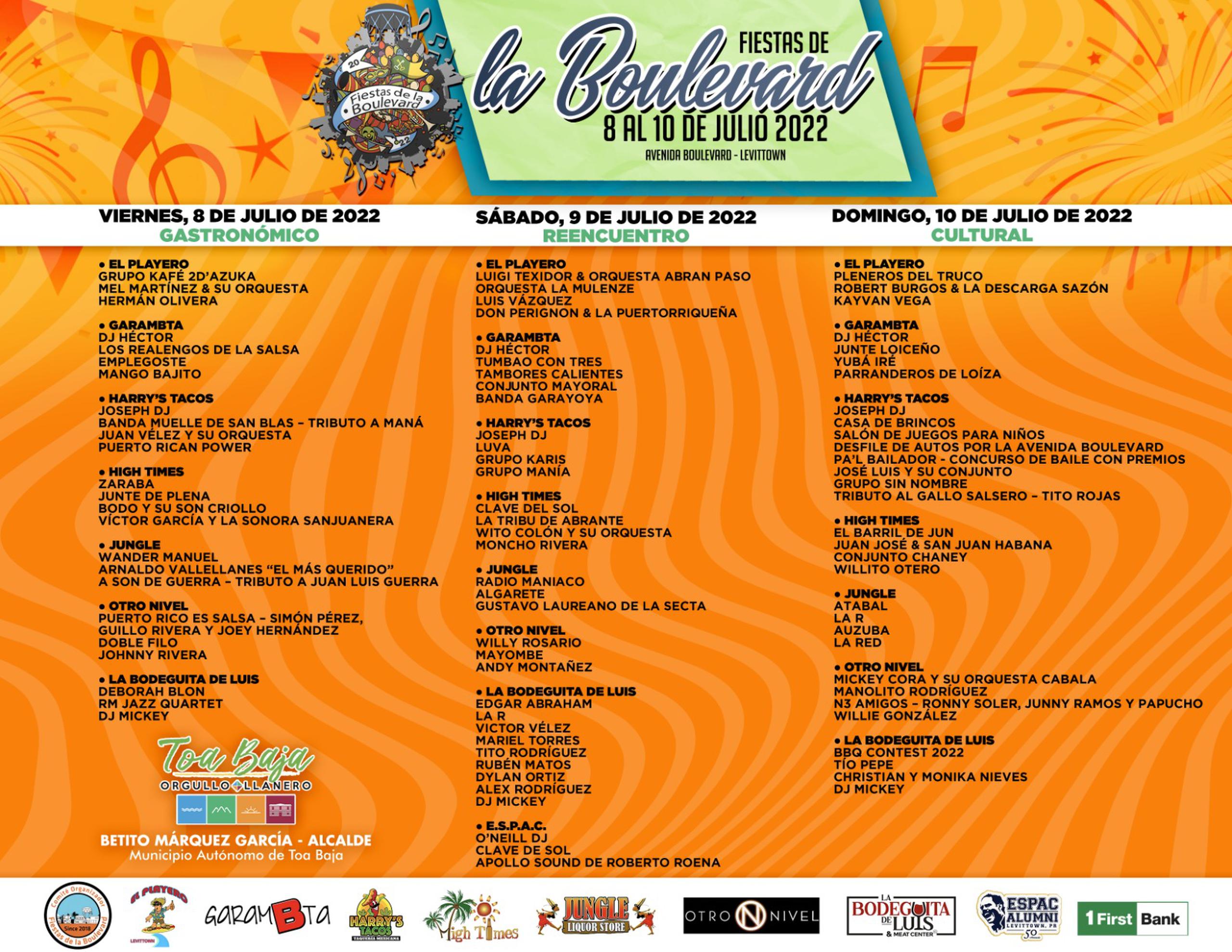 Programa de actividades de las Fiestas de la Boulevard, que se llevarán a cabo en la concurrida área de Levittown  Toa Baja.