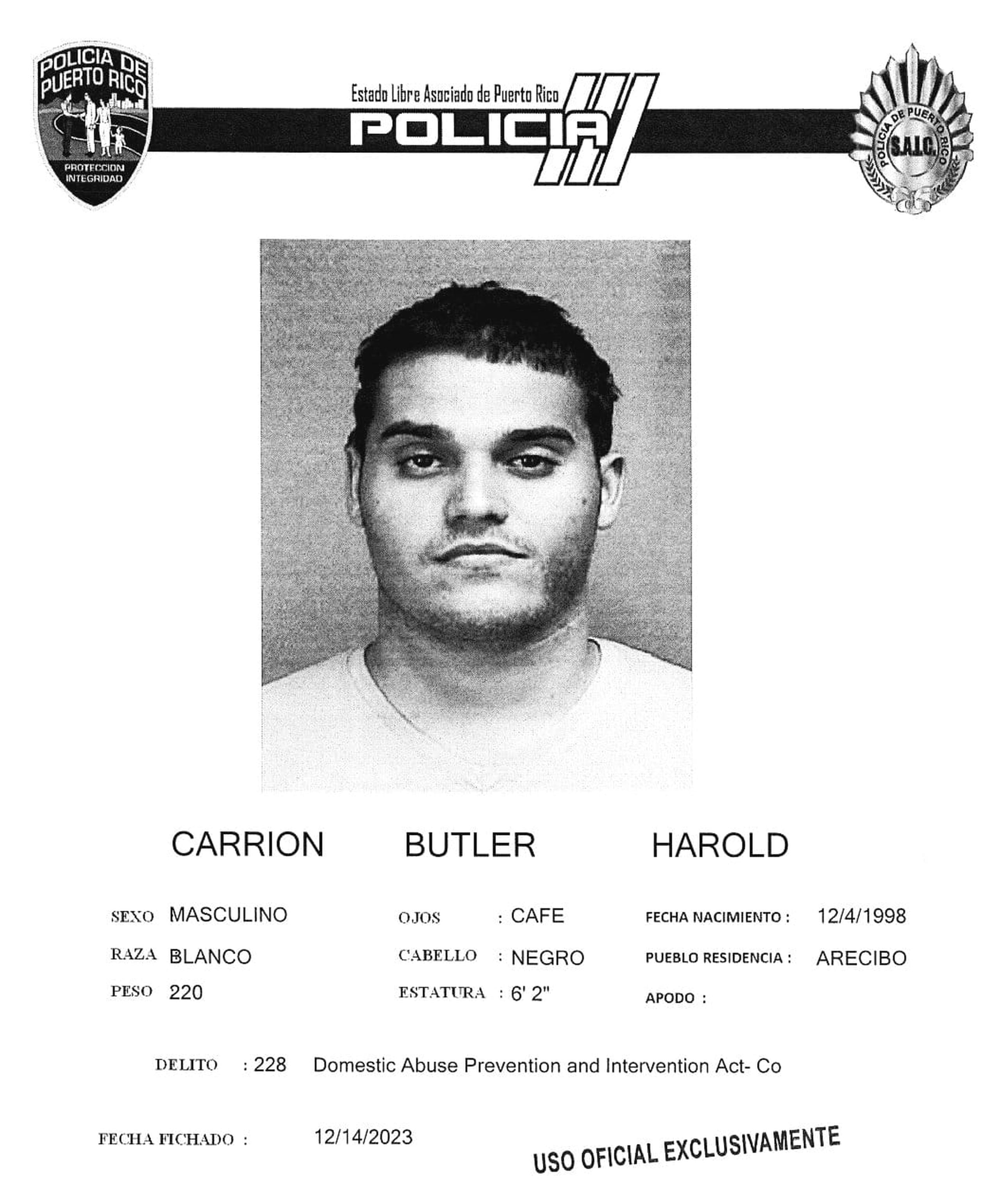 Harold Carrión Butler enfrenta un cargo por agresión sexual conyugal.