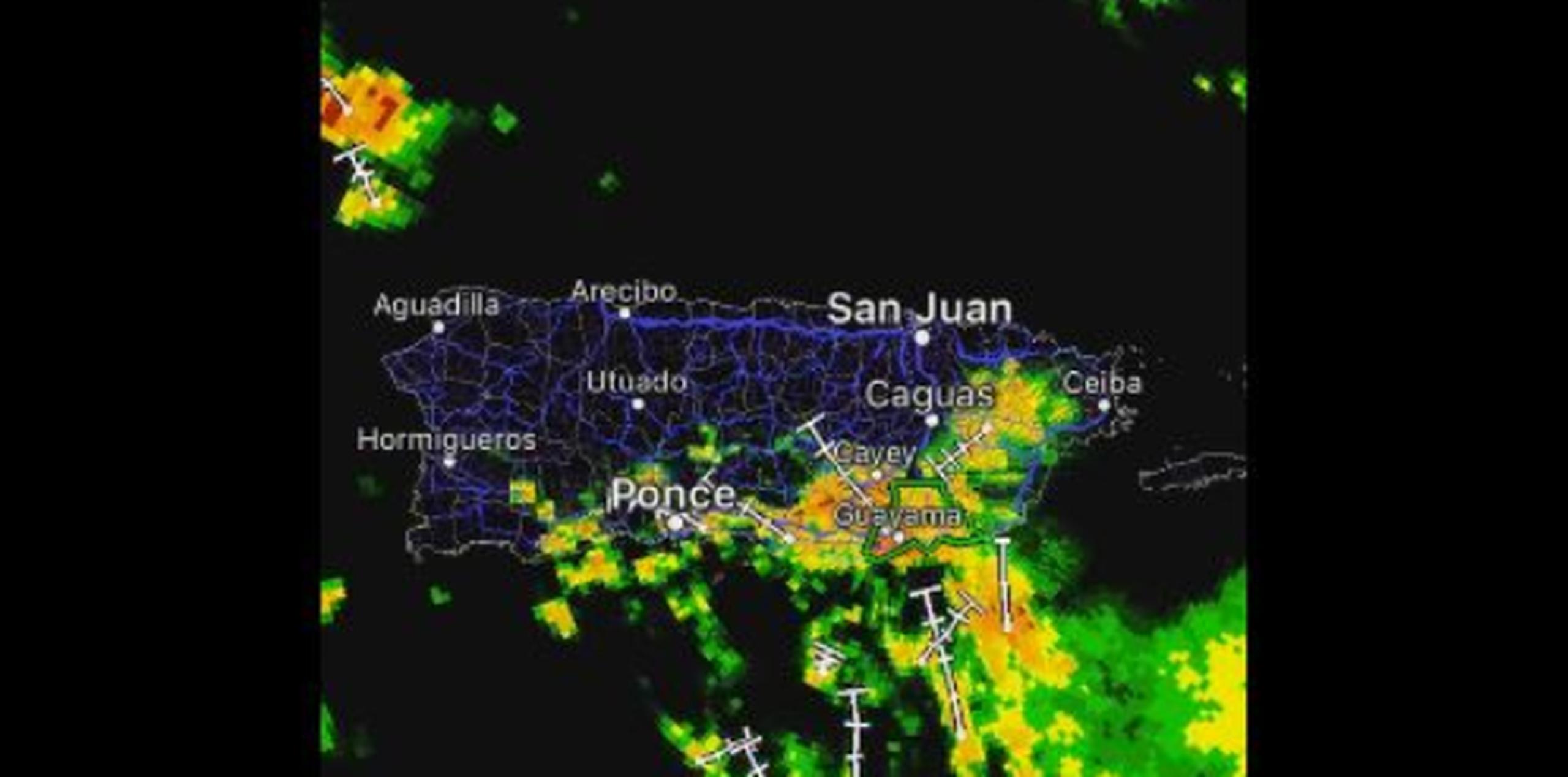 Radar de las lluvias a eso de las 9:00 p.m. (Foto/Captura)