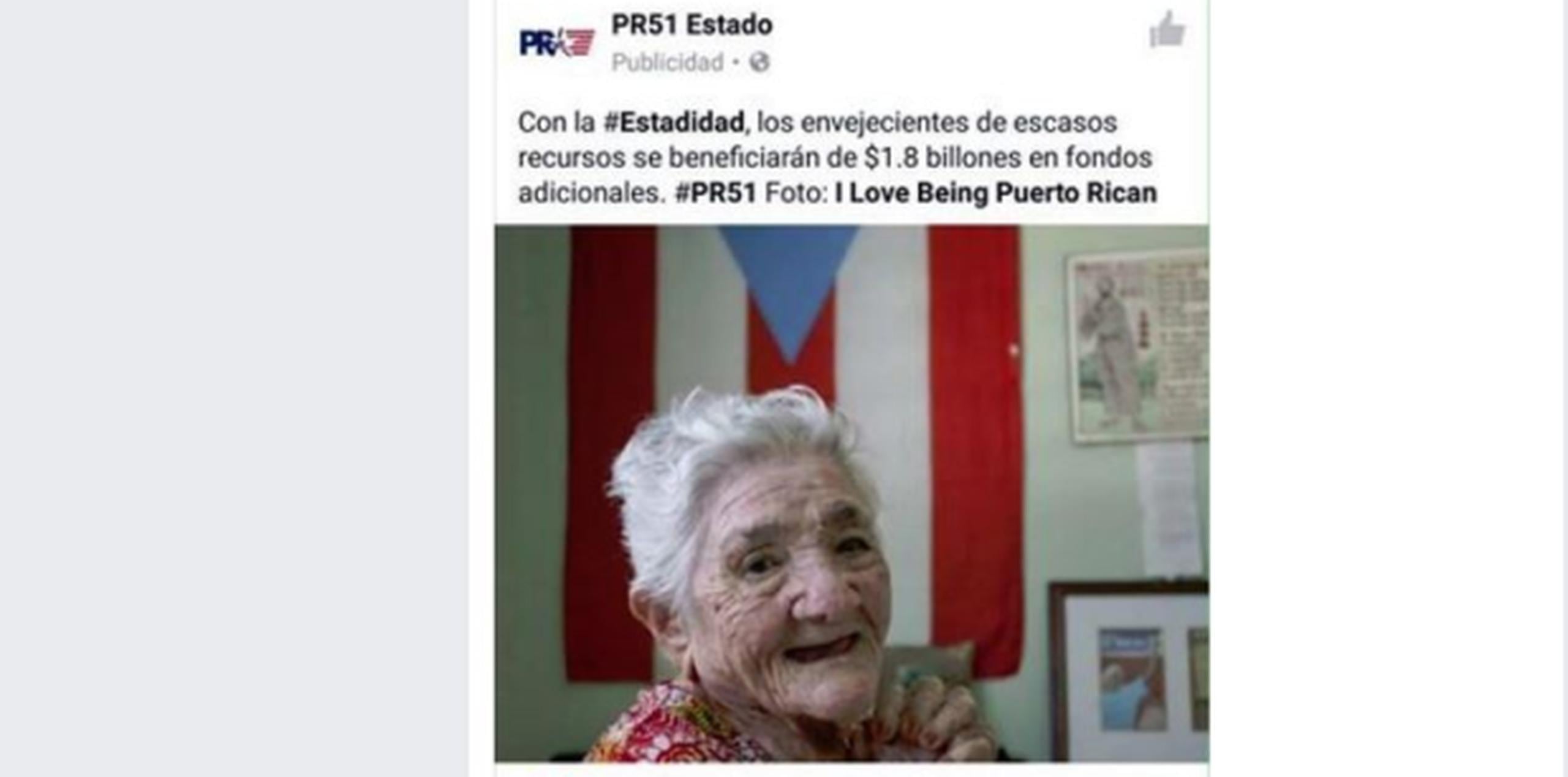 El portal estdista PR51 Estado usó la imagen de la luchadora independentista Isabel Rosado para un anuncio pro estadidad. (Captura)