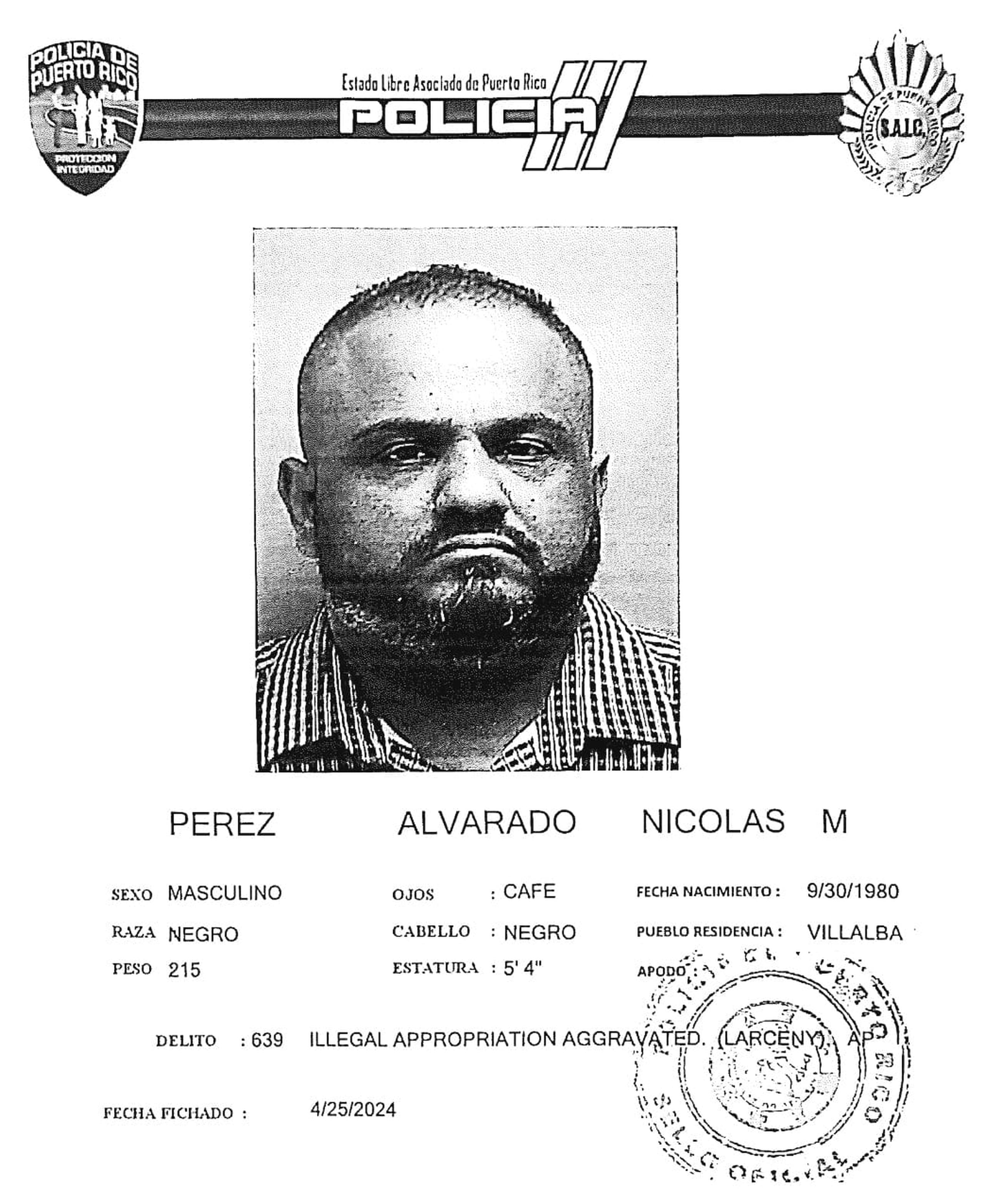 Nicolás M. Pérez Alvarado de 43 años, quien enfrenta cargos de apropiación ilegal y violación a la Ley de Bancos, quedó en libertad bajo fianza.