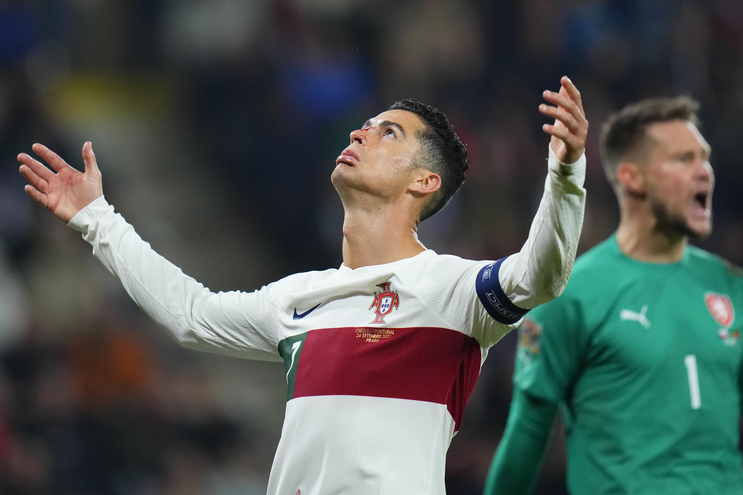 El delantero portugués Cristiano Ronaldo es otra de las estrellas que podrían estar saliendo a jugar por última vez en la Copa del Mundo.