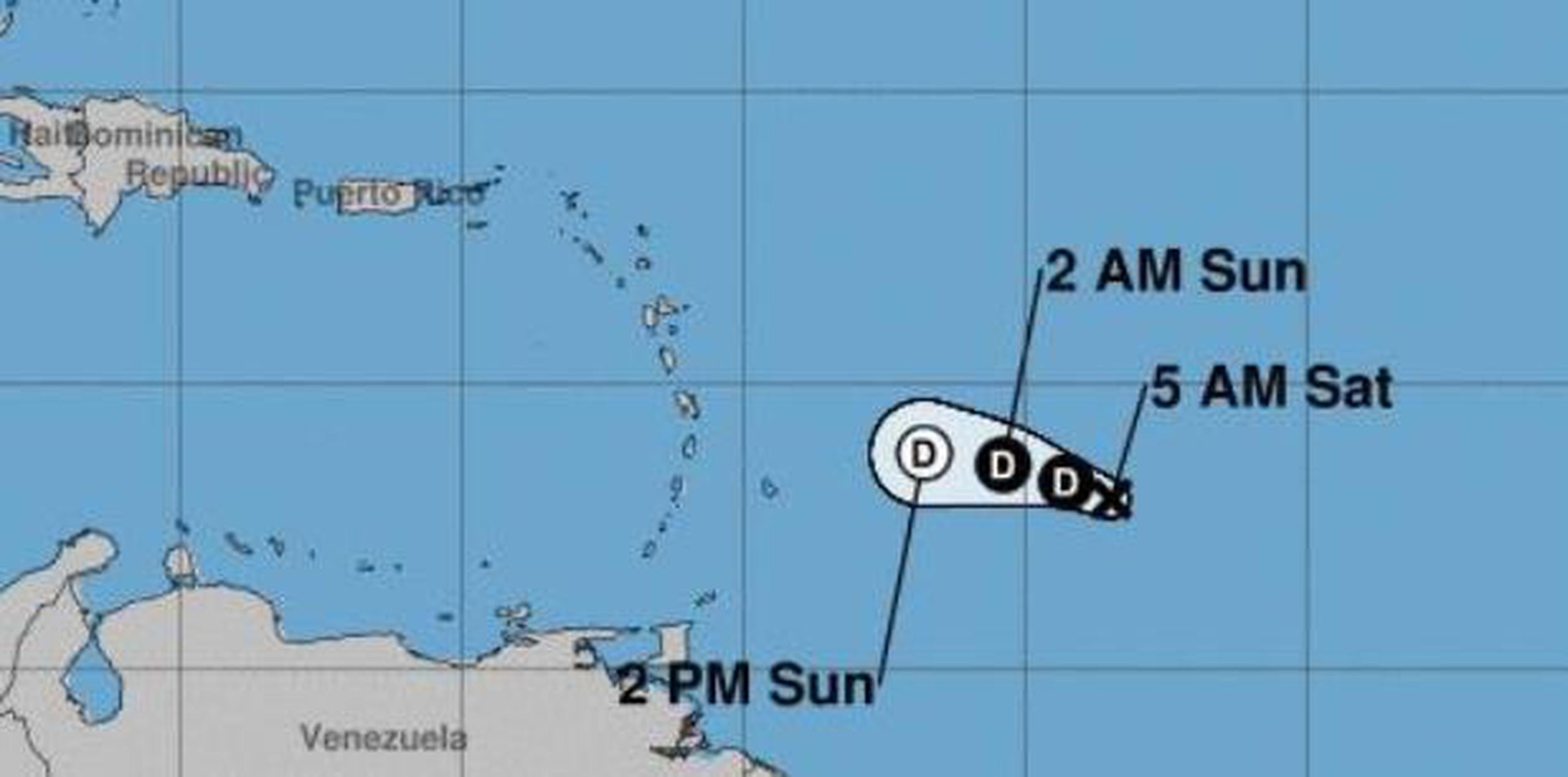 Ubicación de la depresión tropical 11. (NOAA)