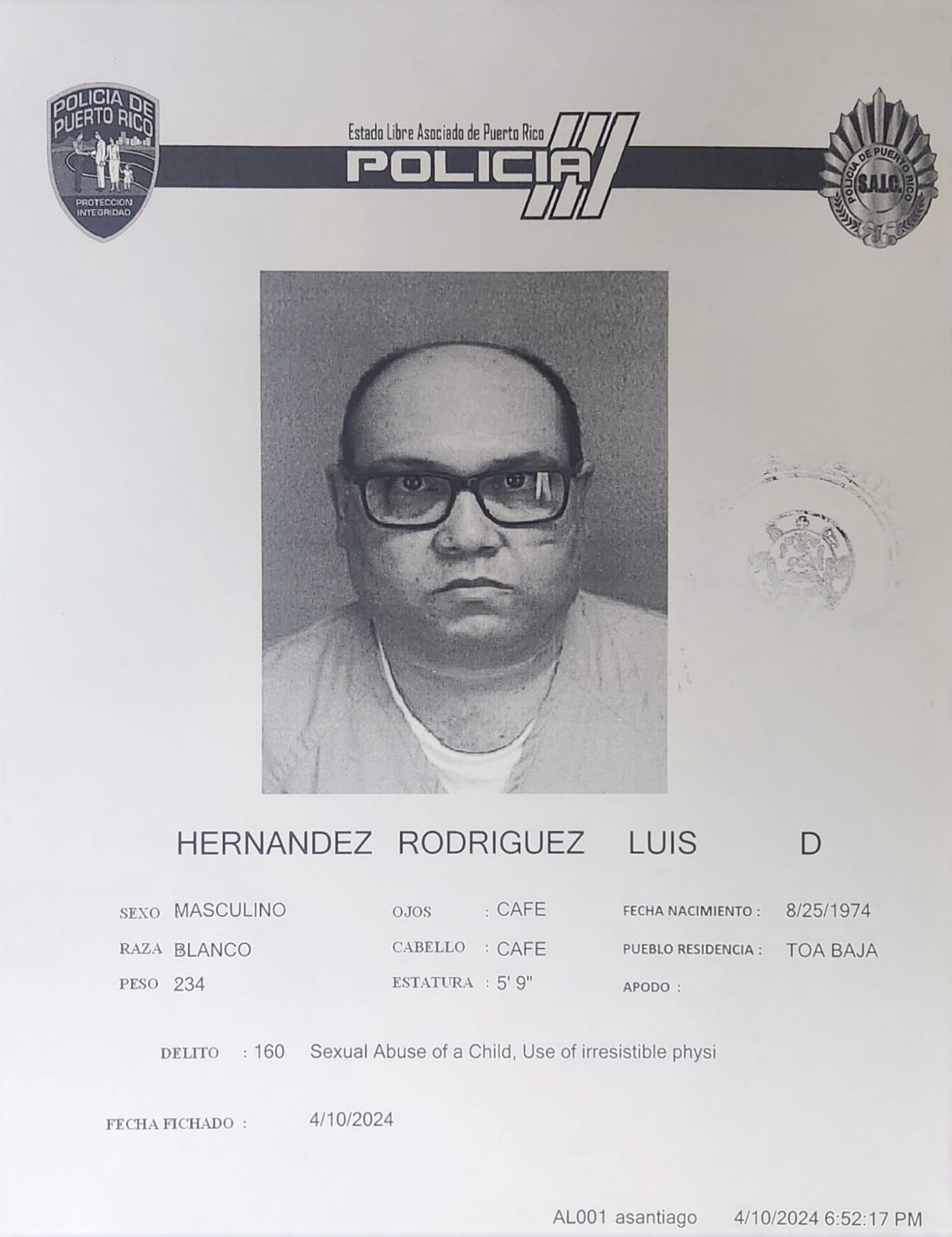 Luis D. Hernández Rodríguez enfrenta cargos por agresión sexual y maltrato de menores.