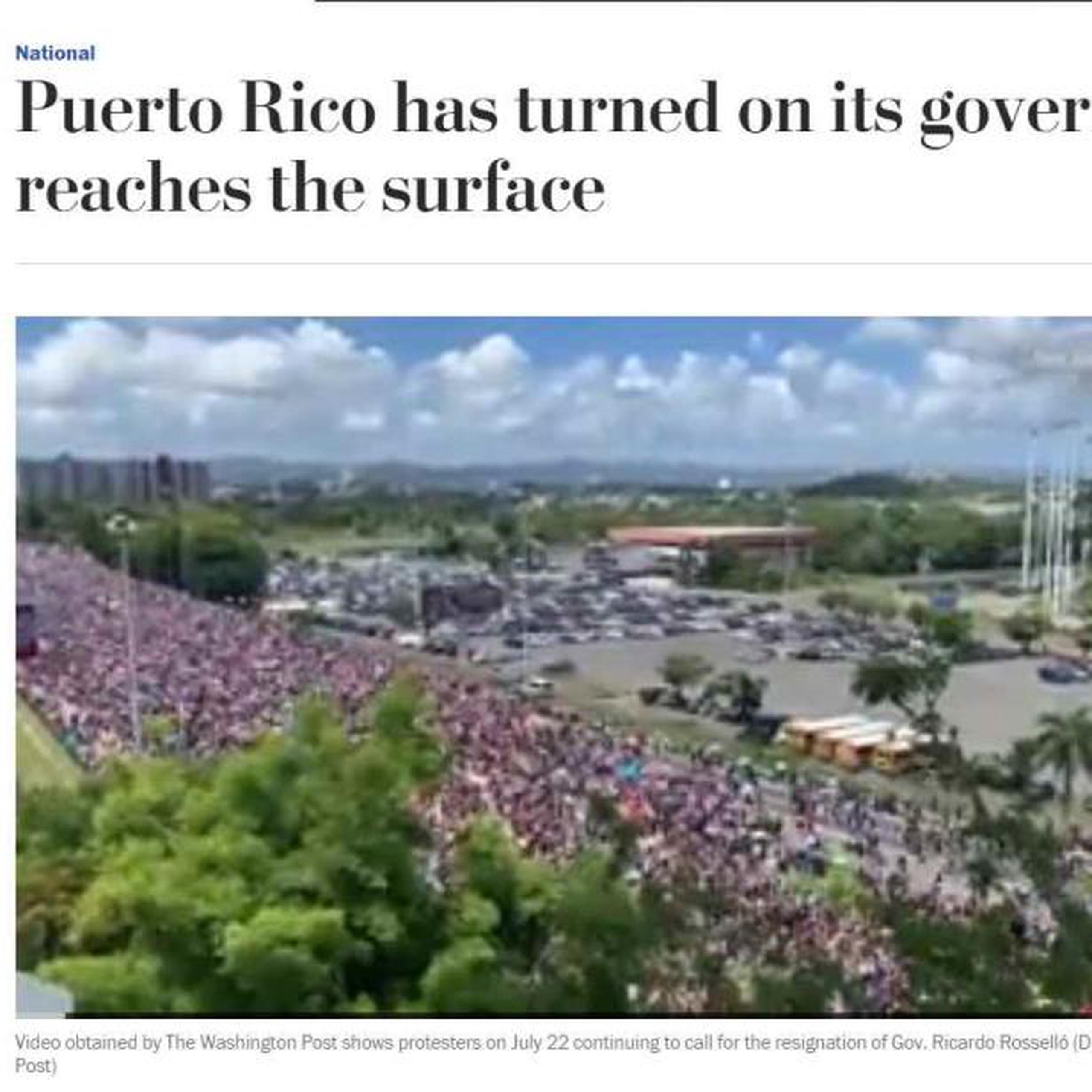 Captura de cobertura del Washington Post sobre la marcha multitudinaria en repudio al gobernador Ricardo Rosselló.