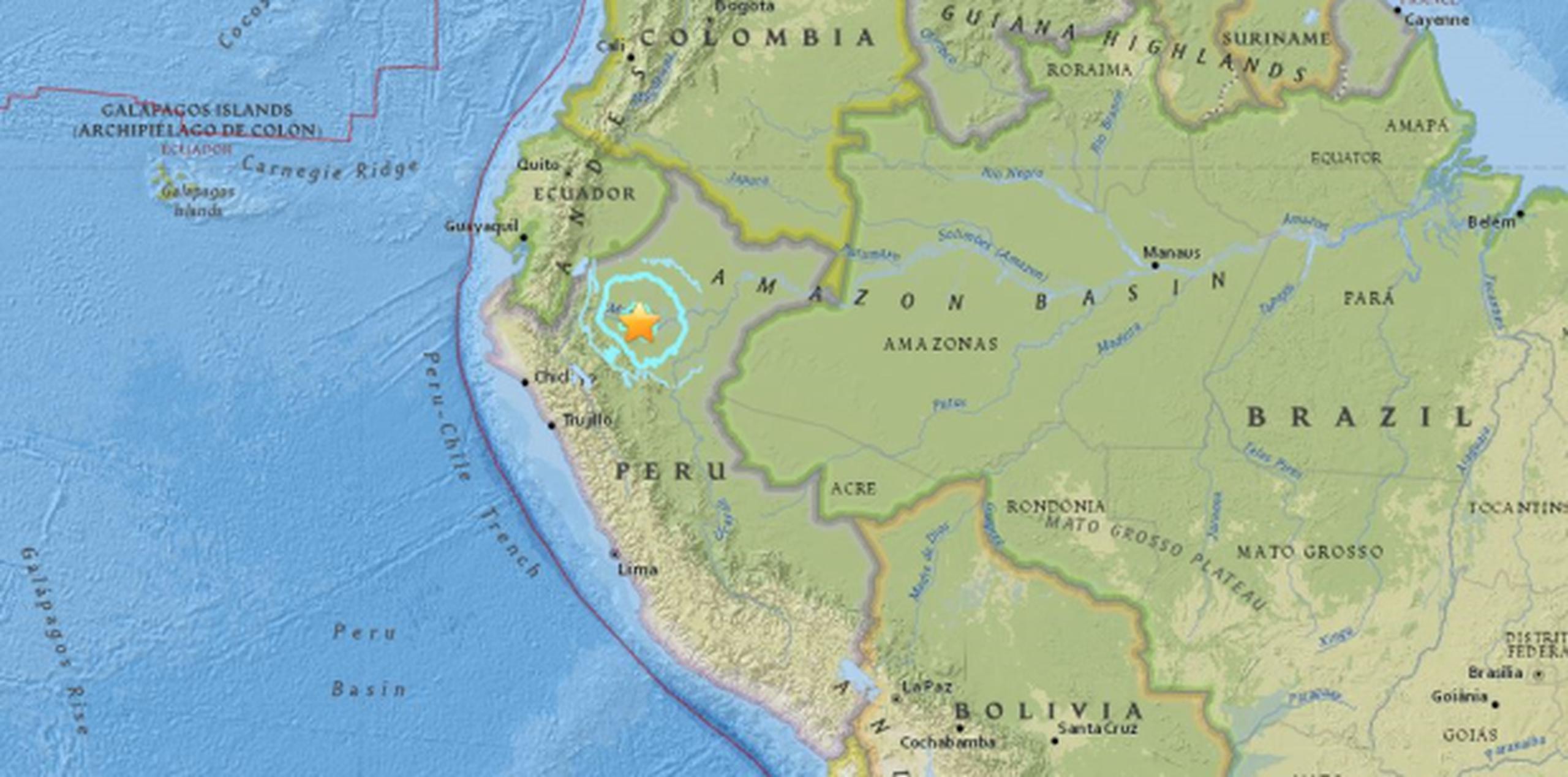 De acuerdo con el reporte, el temblor alcanzó en Yurimaguas una intensidad de grado III en la escala de Mercalli. (USGS)
