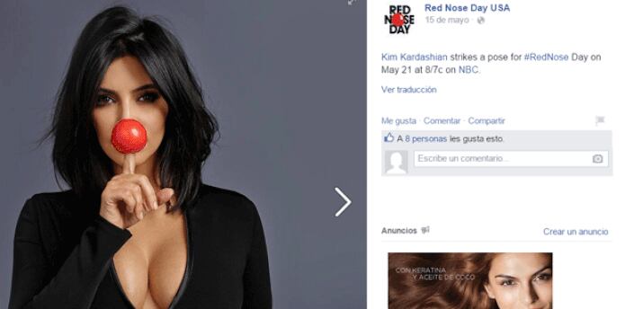 Kim Kardashian apoyó la noble causa. (facebook.com/RedNoseDayUS)
