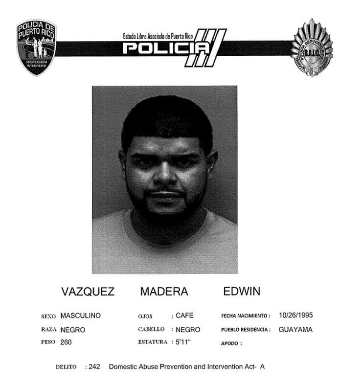 Ficha de Edwin Vázquez Madera, suministrada por el Negociado de la Policía.