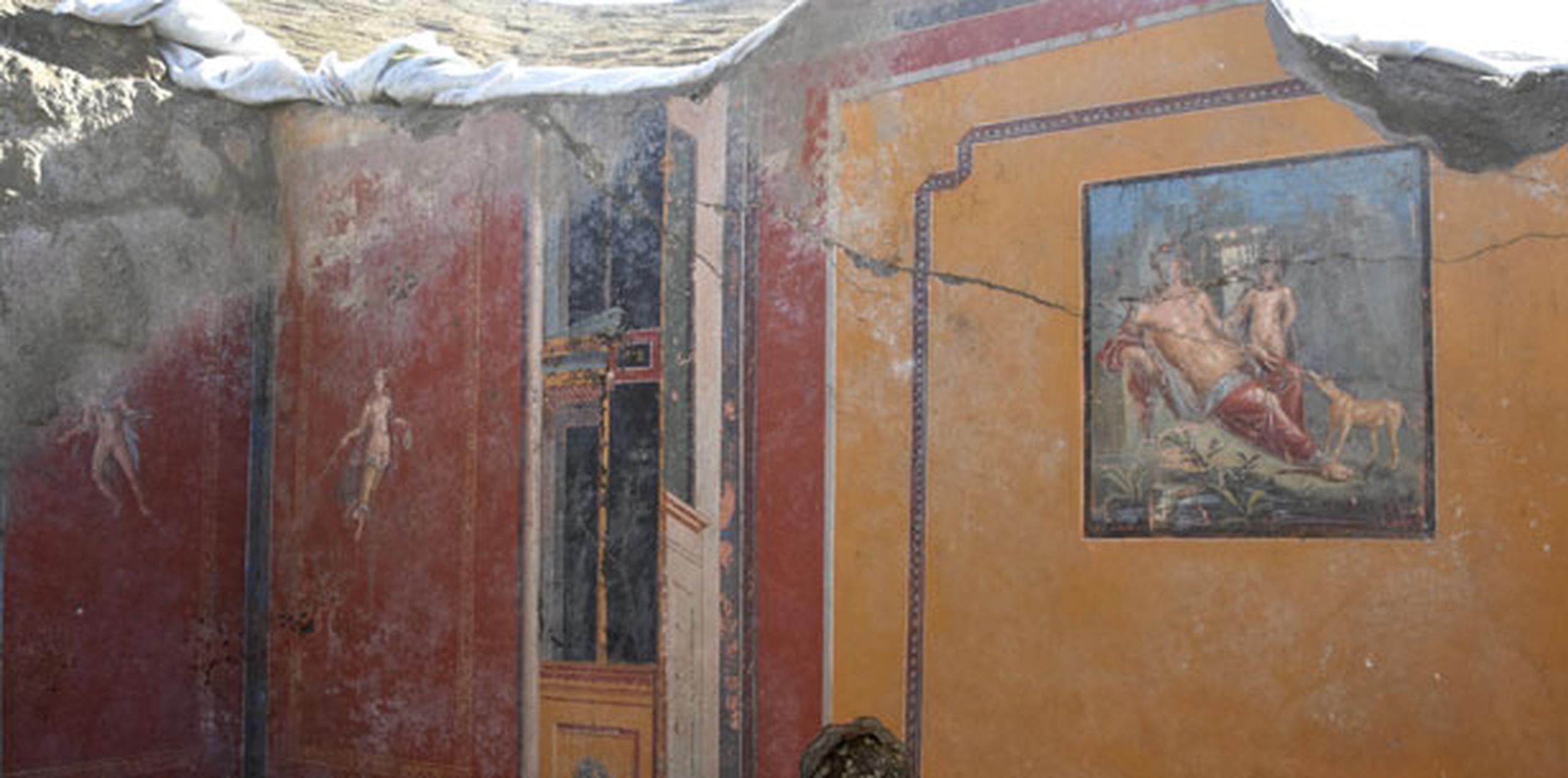 La obra se encuentra en el atrio de la misma casa donde a fines del año pasado se descubrió un fresco que representa la seducción de la mujer mortal Leda por el rey de los dioses Zeus. (AP)