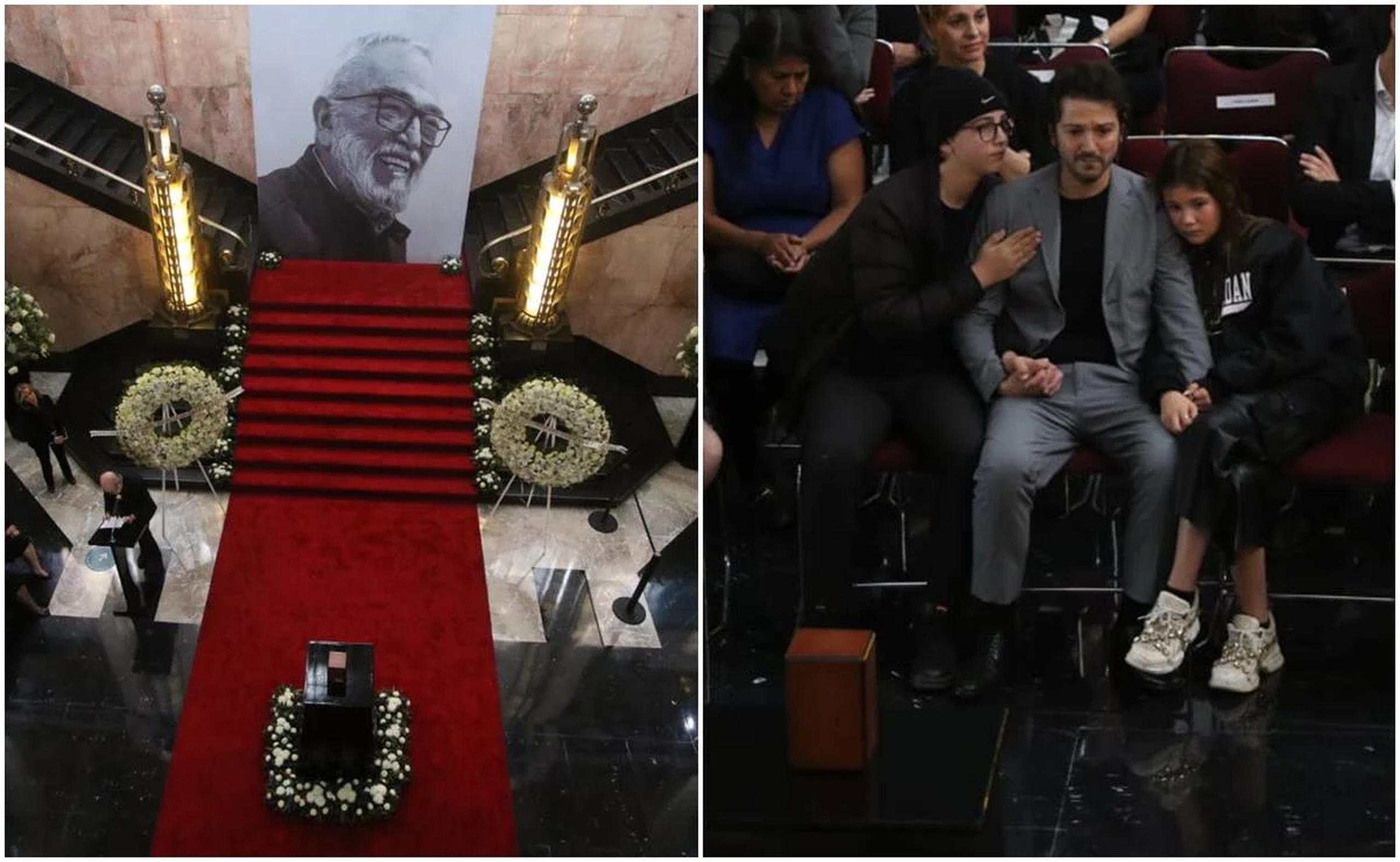 Diego Luna acudió con su familia al Palacio de Bellas Artes de México para honrar la memoria su papá, el escenógrafo Alejandro Luna, quien murió este martes a sus 83 años.