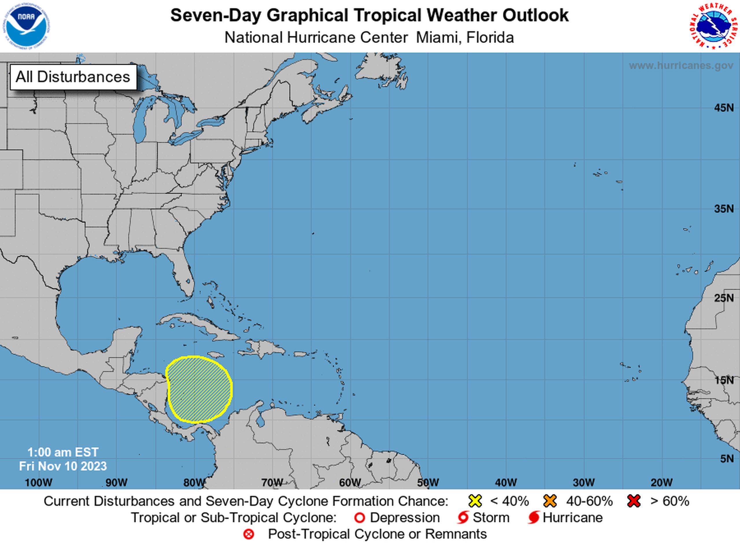 El Centro Nacional de Huracanes vigila zona de baja presión que podría afectar al Caribe.