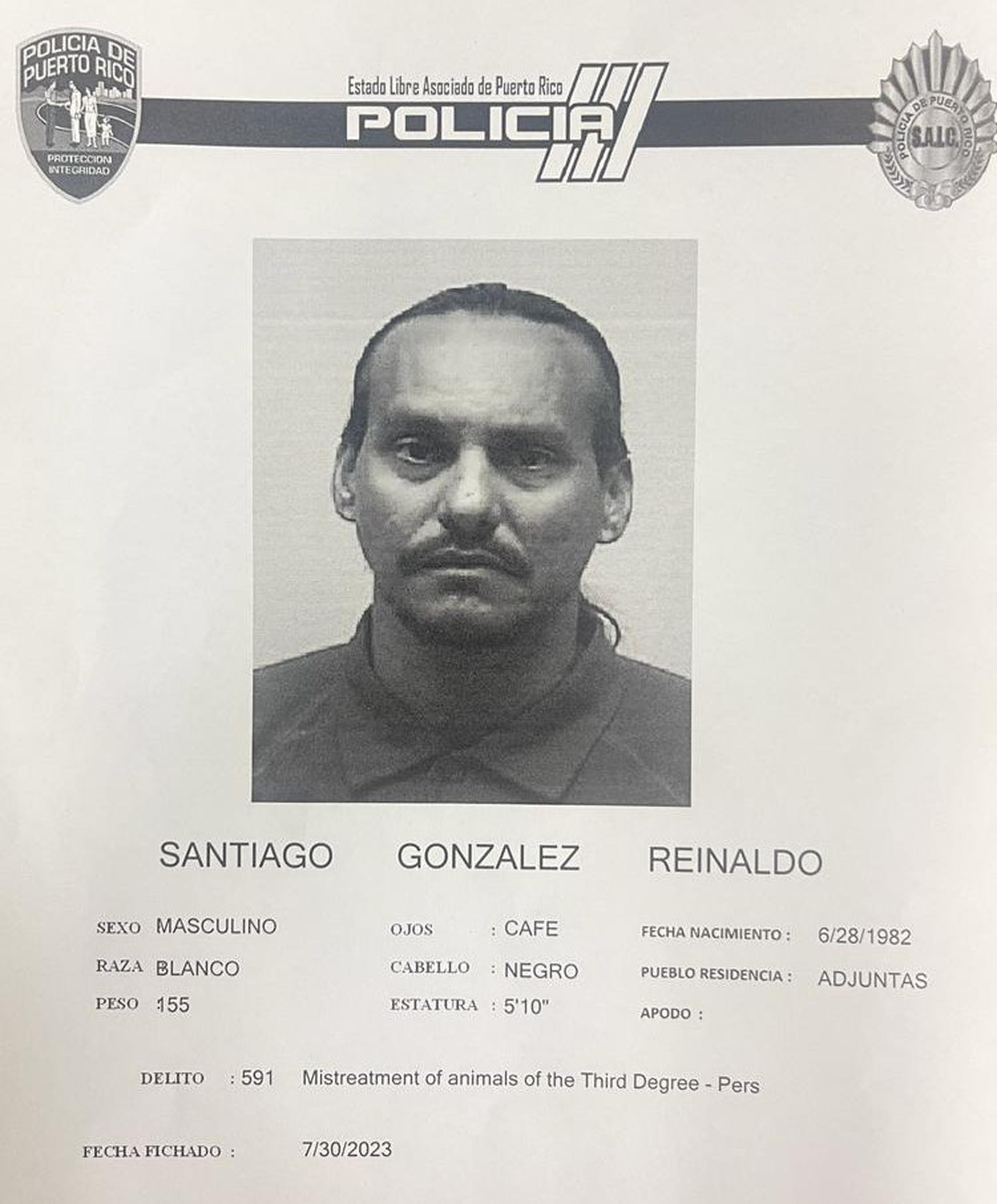 Reinaldo Santiago González, imputado de matar al perro de su vecina en Adjuntas.