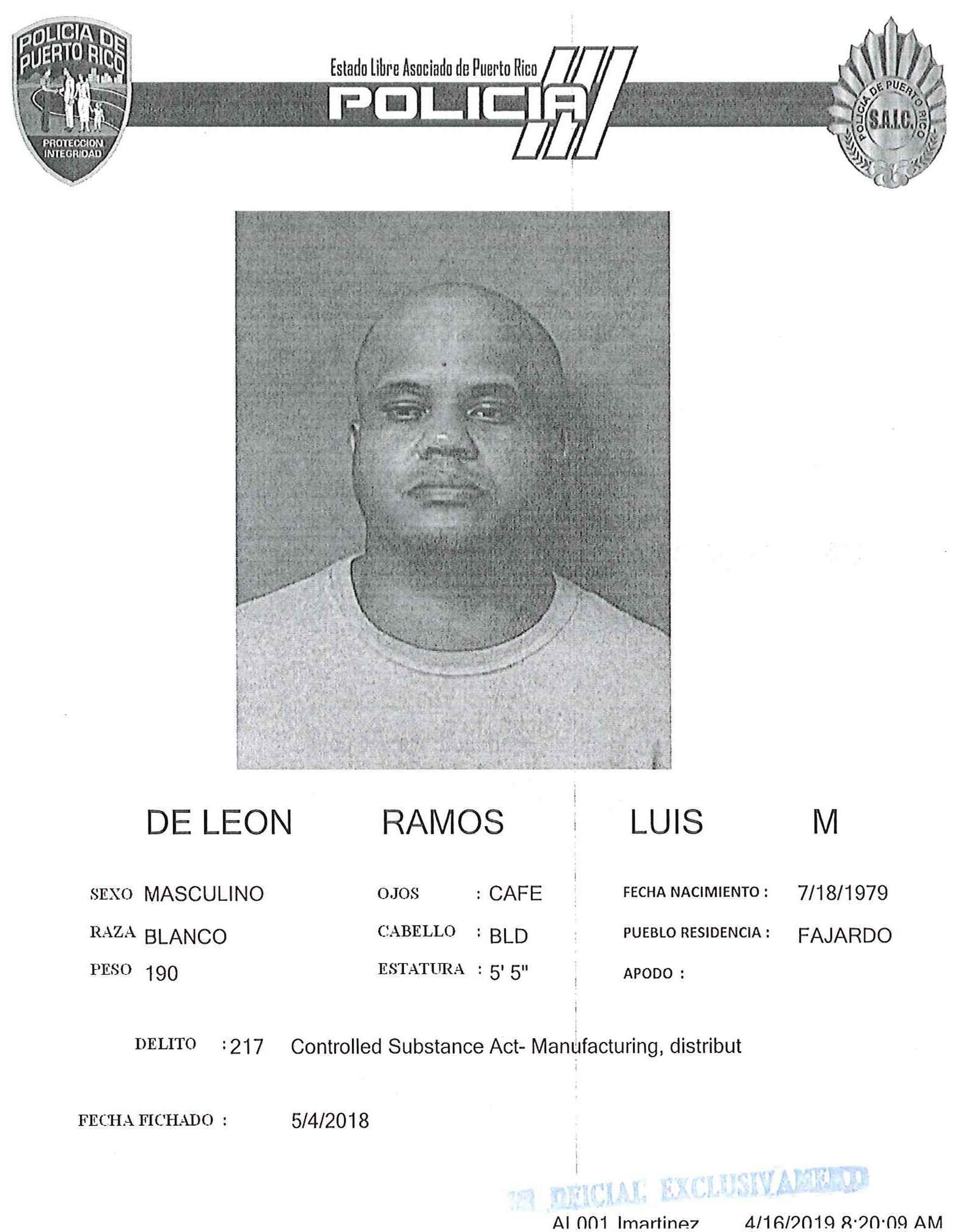 Ficha policíaca de Luis Manuel De León Ramos. (Suministrada)