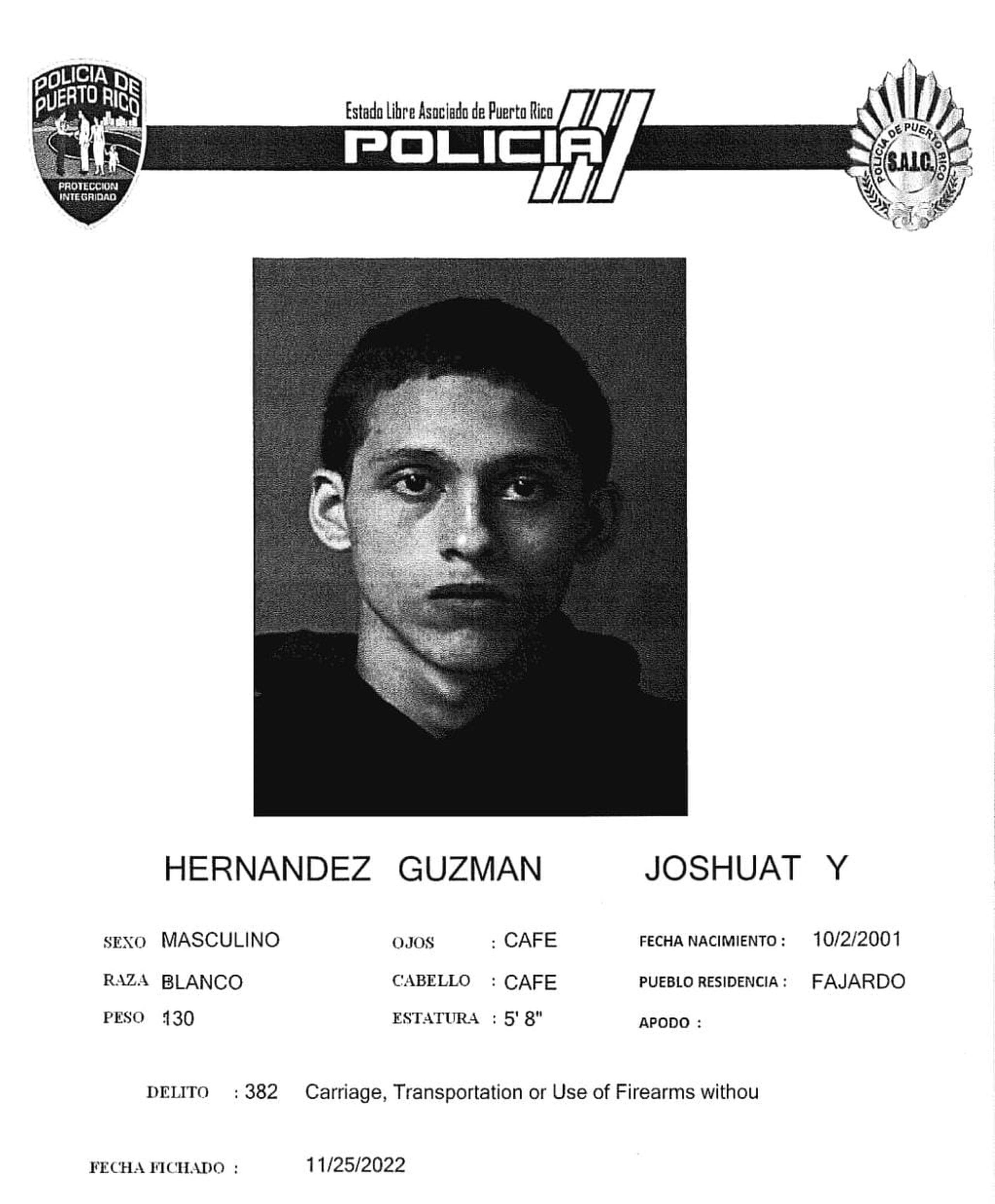 Joshuat Y. Hernández Guzmán fue asesinado en el barrio Quebrada Vueltas, en Fajardo, junto a otro joven, en una balacera que dejó a un tercer herido.