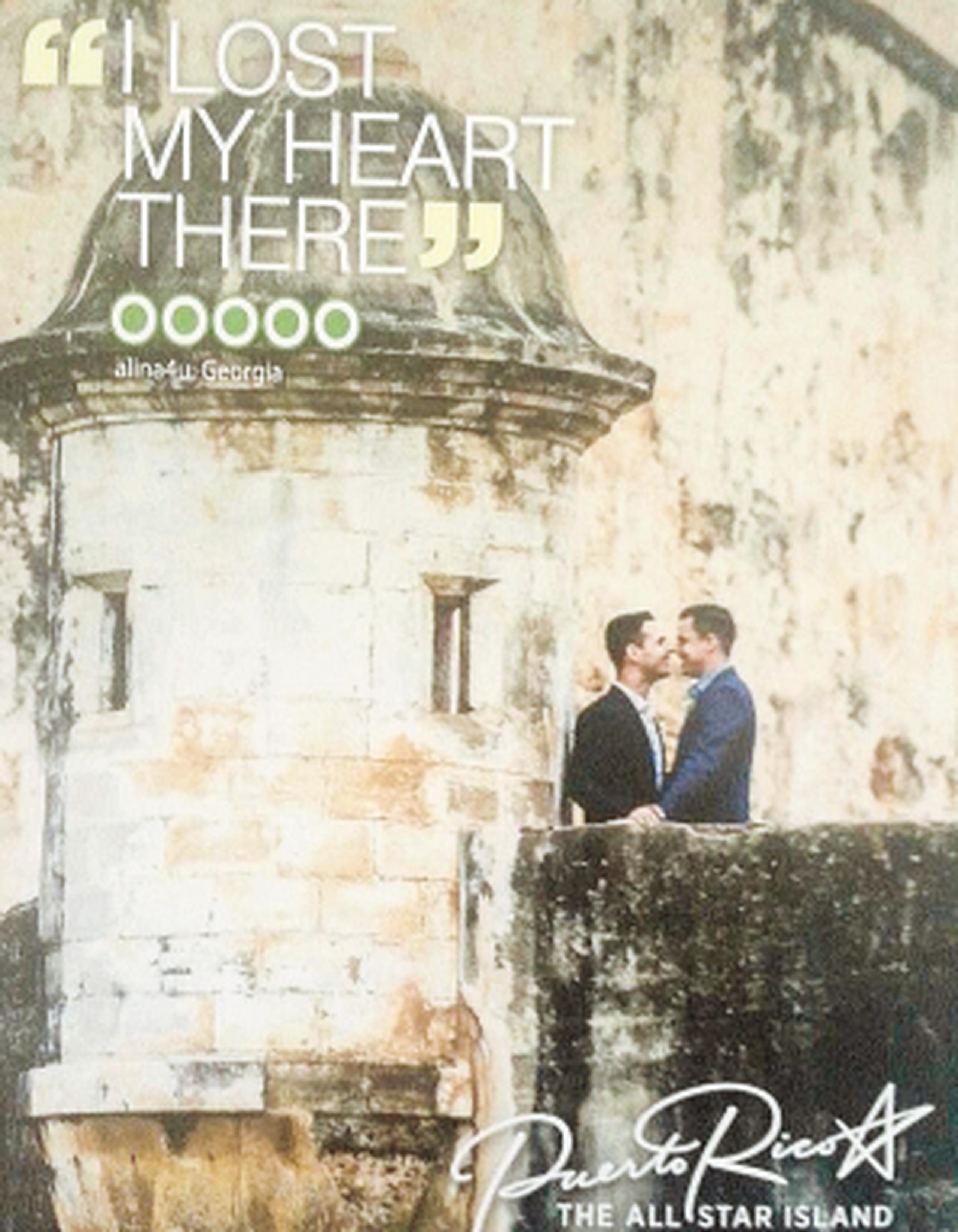 Entre los anuncios que más llamó la atención se destaca el de una pareja de hombres, dándose muestras de amor en un rincón del Viejo San Juan. (Suministrada)