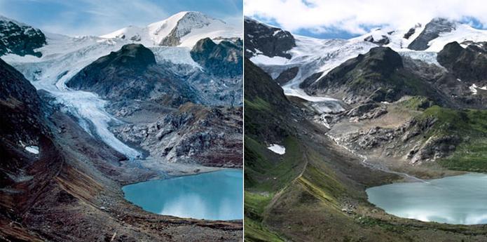 El glaciar Stein se ha encogido alrededor de 550 metros entre 2006 y 2015.
