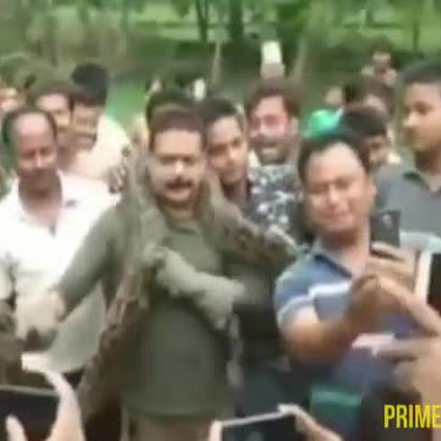 Un indio escapa de un pitón que casi lo estrangula tras varios "selfies"