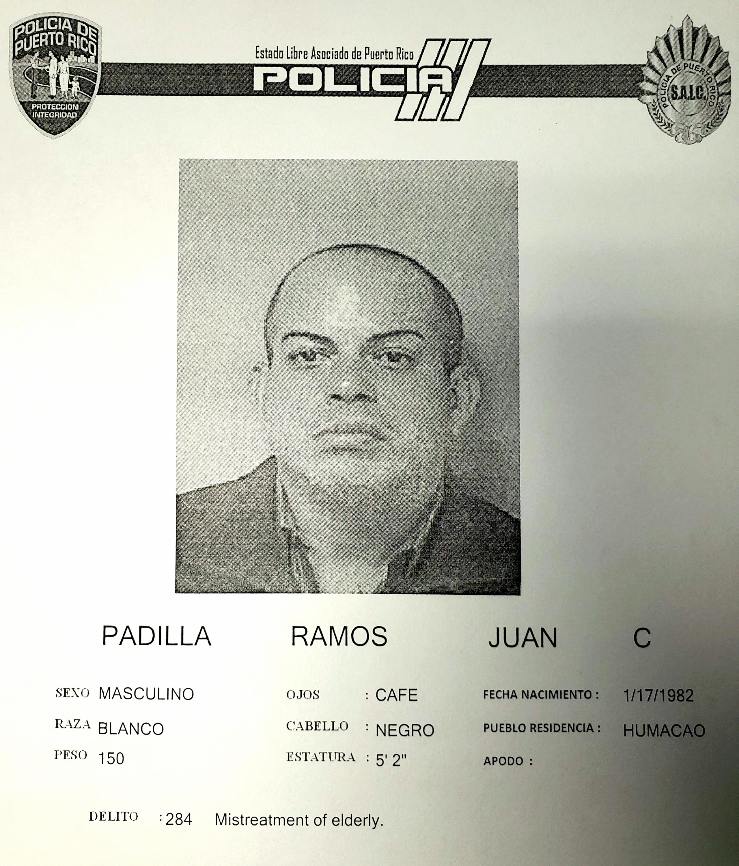 Ficha policíaca del imputado, Juan C. Padilla Ramos.