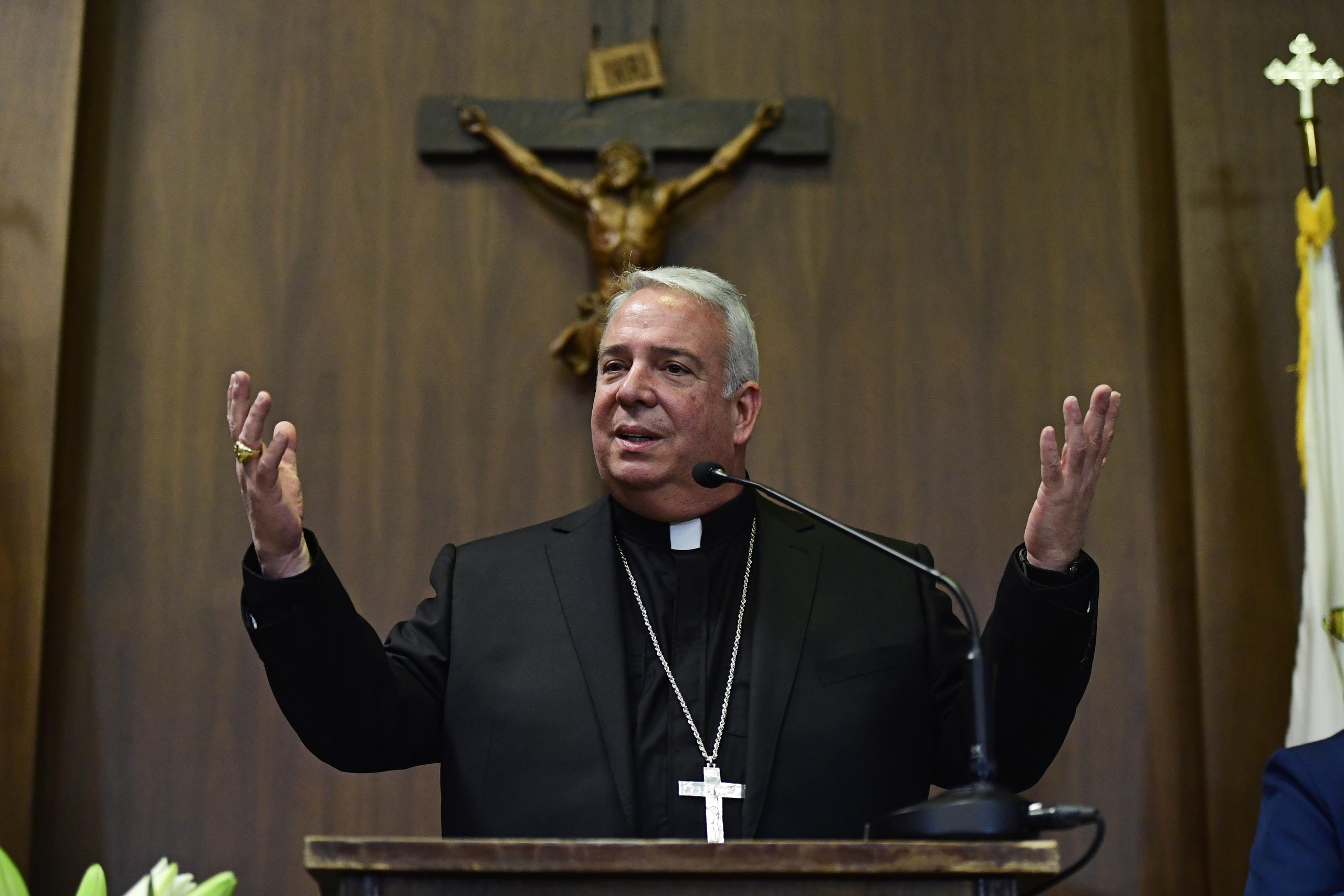 Archbishop Elect Nelson Perez speaks during a news conference, Thursday, Jan. 23, 2020, at the Archdiocesan Pastoral Center in Philadelphia. Cleveland Bishop Nelson Perez was introduced as the new leader of the Archdiocese of Philadelphia, making him the first Hispanic archbishop to lead the region's 1.3 million-member flock. (AP Photo/Corey Perrine)