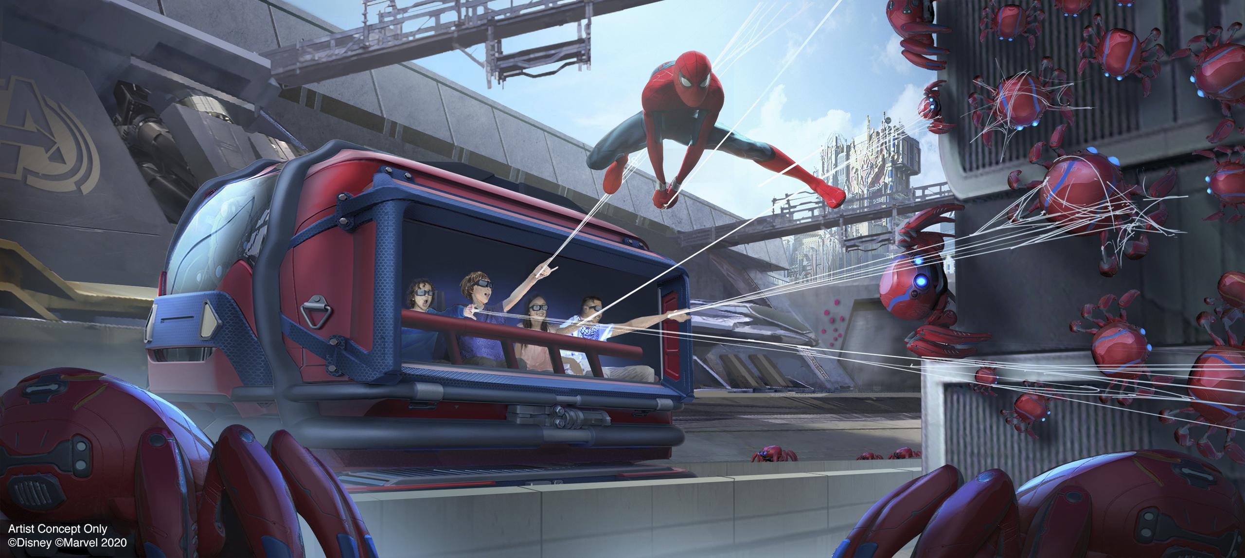 En esta ilustración difundida por Disneyland Resort, un concepto para la atracción Spider-Man Adventure en el próximo Avengers Campus de Disney California Adventure Park en Anaheim, California.