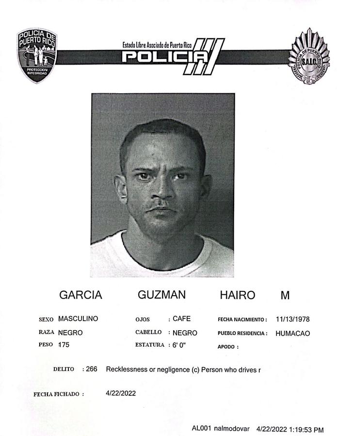 Hairo M. García Guzmán fue acusado por violación a la Ley de Vehículos y Tránsito tras ocasionarle la muerte al padre del exalcalde de Naguabo en un accidente.