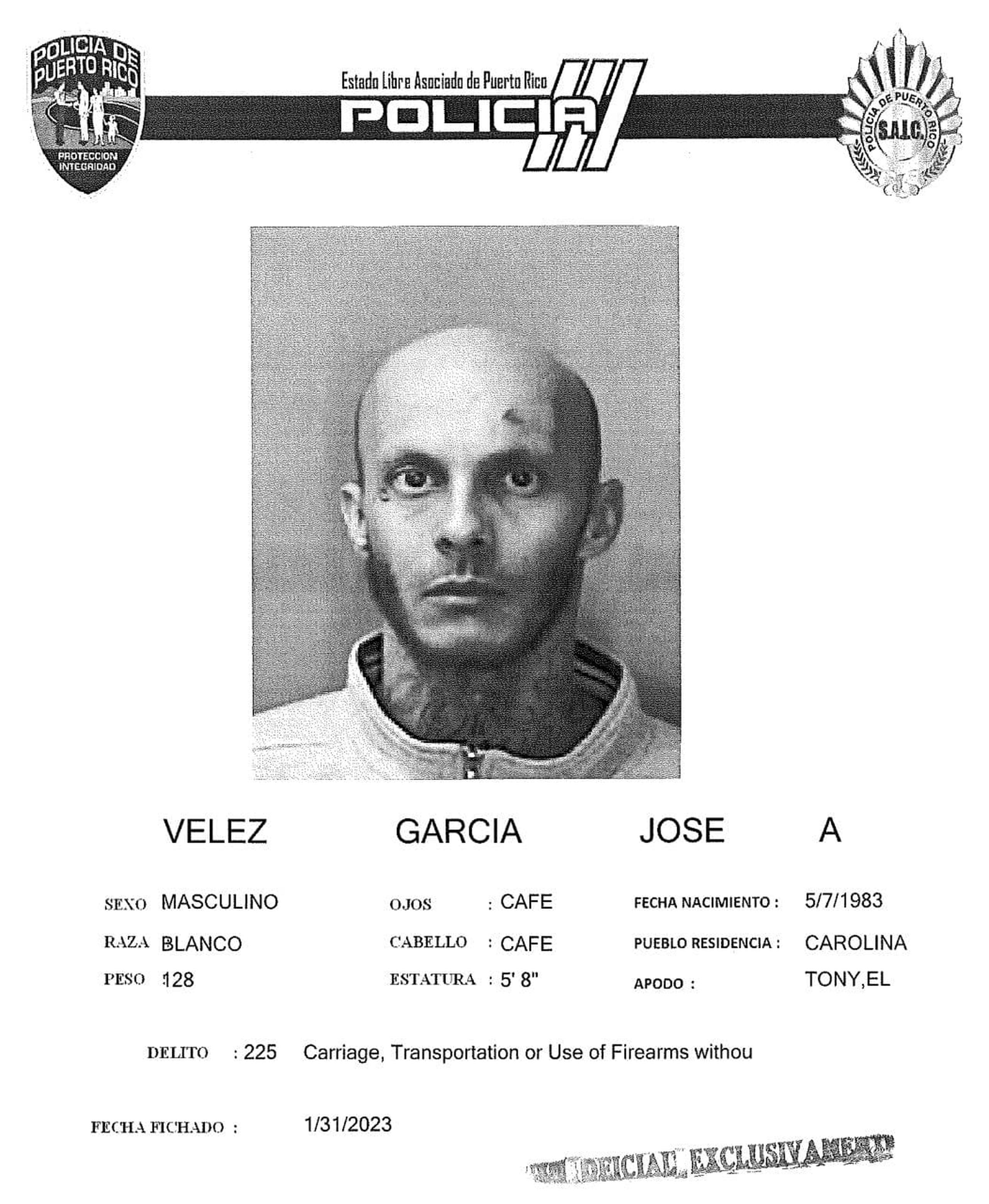 José Vélez García fue ingresado en el complejo correccional de Bayamón, al no prestar la fianza, tras herir de bala a su vecino.