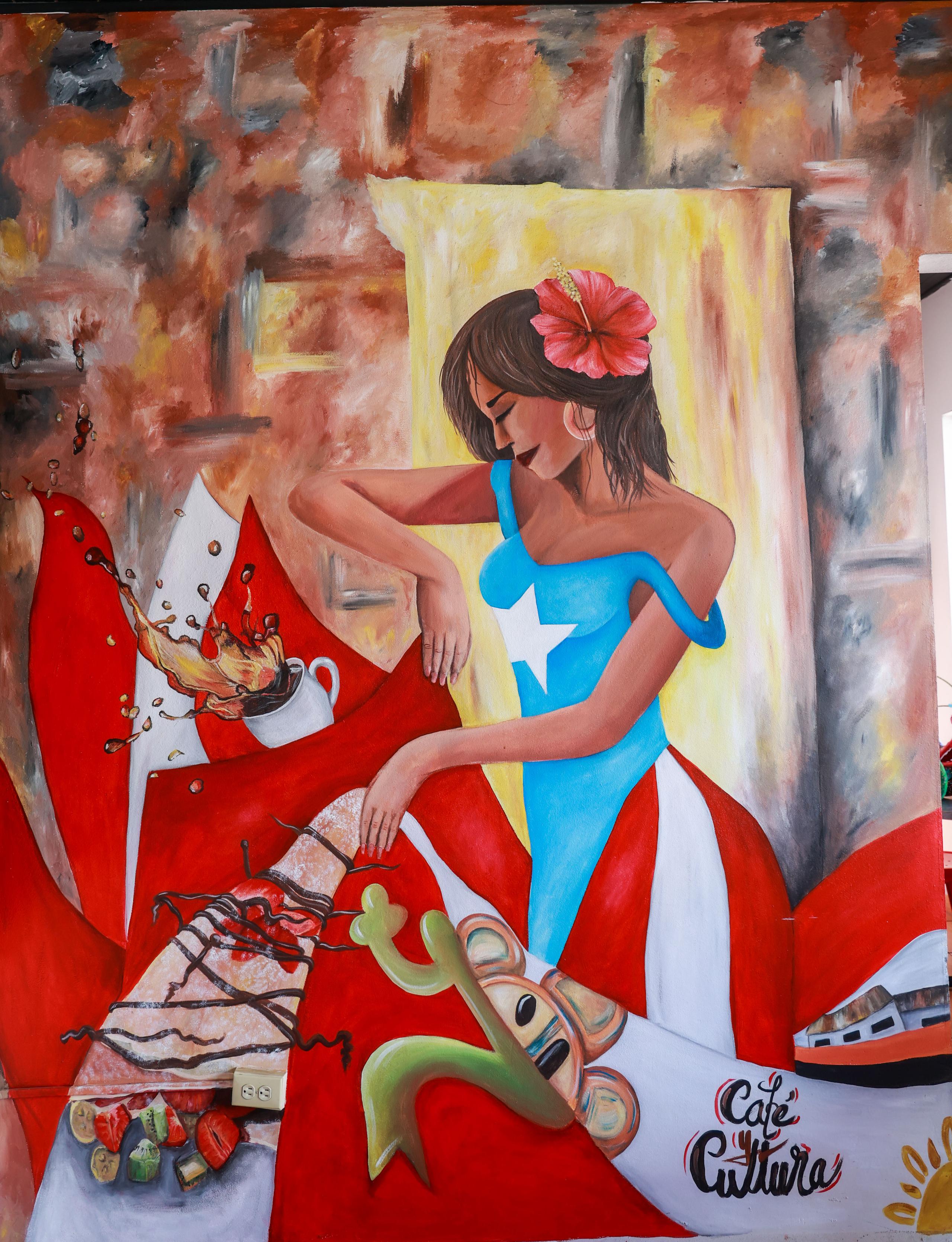 Una de las obras de la artista, quien gusta pintar estampas puertorriqueñas.