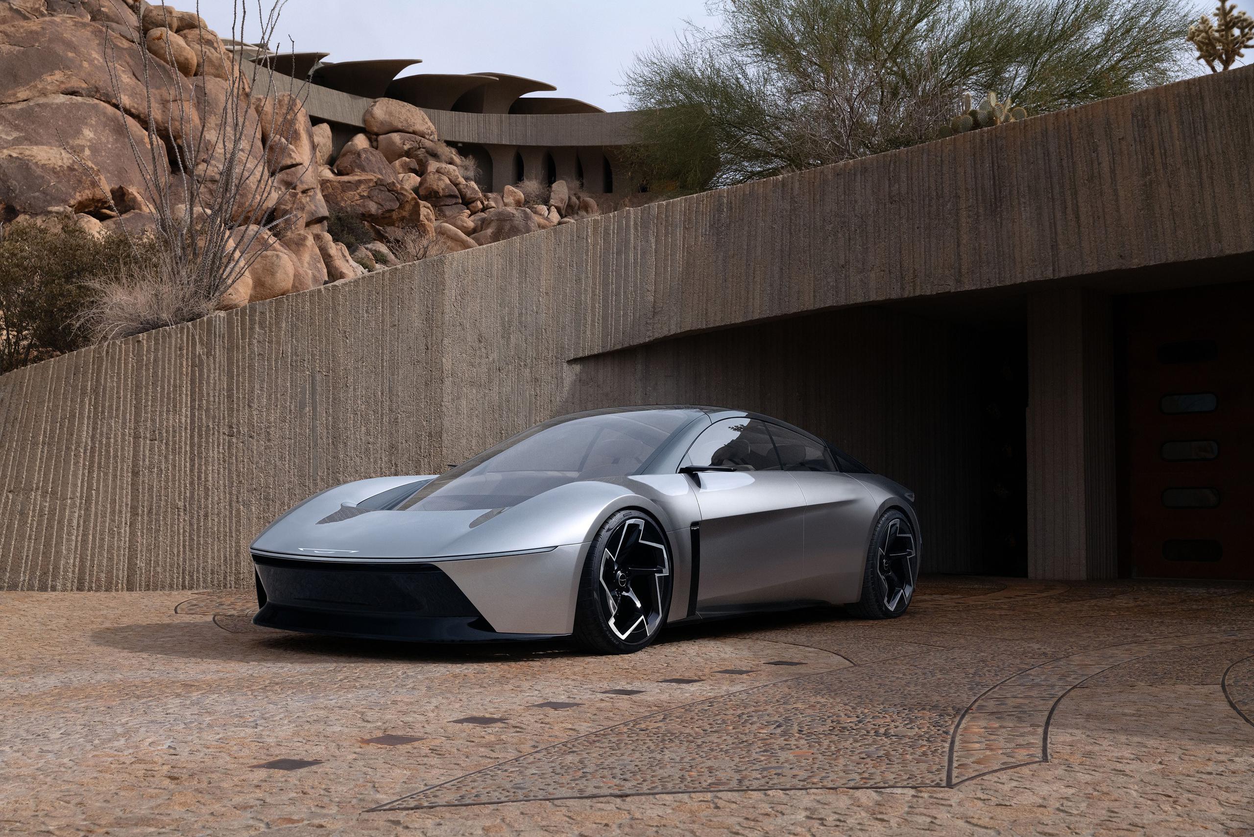 El vehículo destaca por sus líneas futuristas e incorpora nuevas tecnologías en desarrollo, como la conducción autónoma y baterías de litio-azufre.