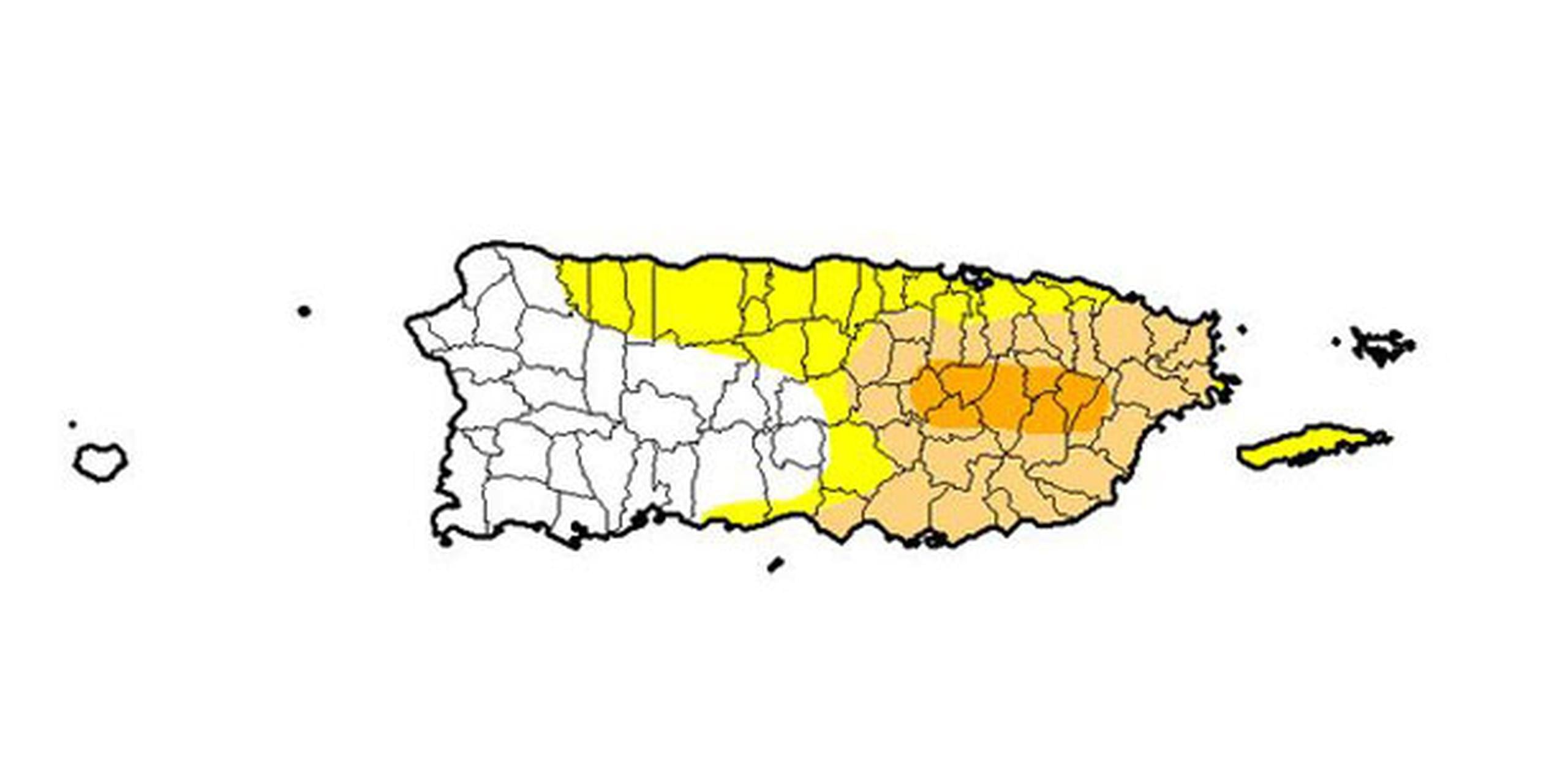 Con la nueva designación, ahora son 13 pueblos de la zona central este de la Isla los que están bajo sequía severa. (U.S. Drought Monitor)