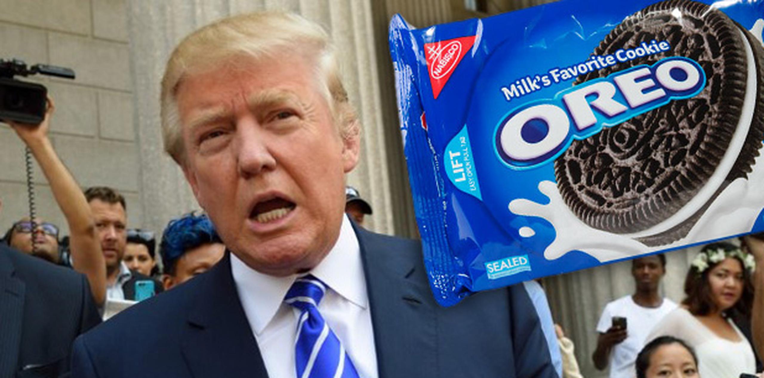"Nunca volveré a comer galletas Oreo", dijo Trump, antes de agregar que lo consideraría si pudiera encontrar algunas fabricadas en Estados Unidos. (AFP/Montaje)