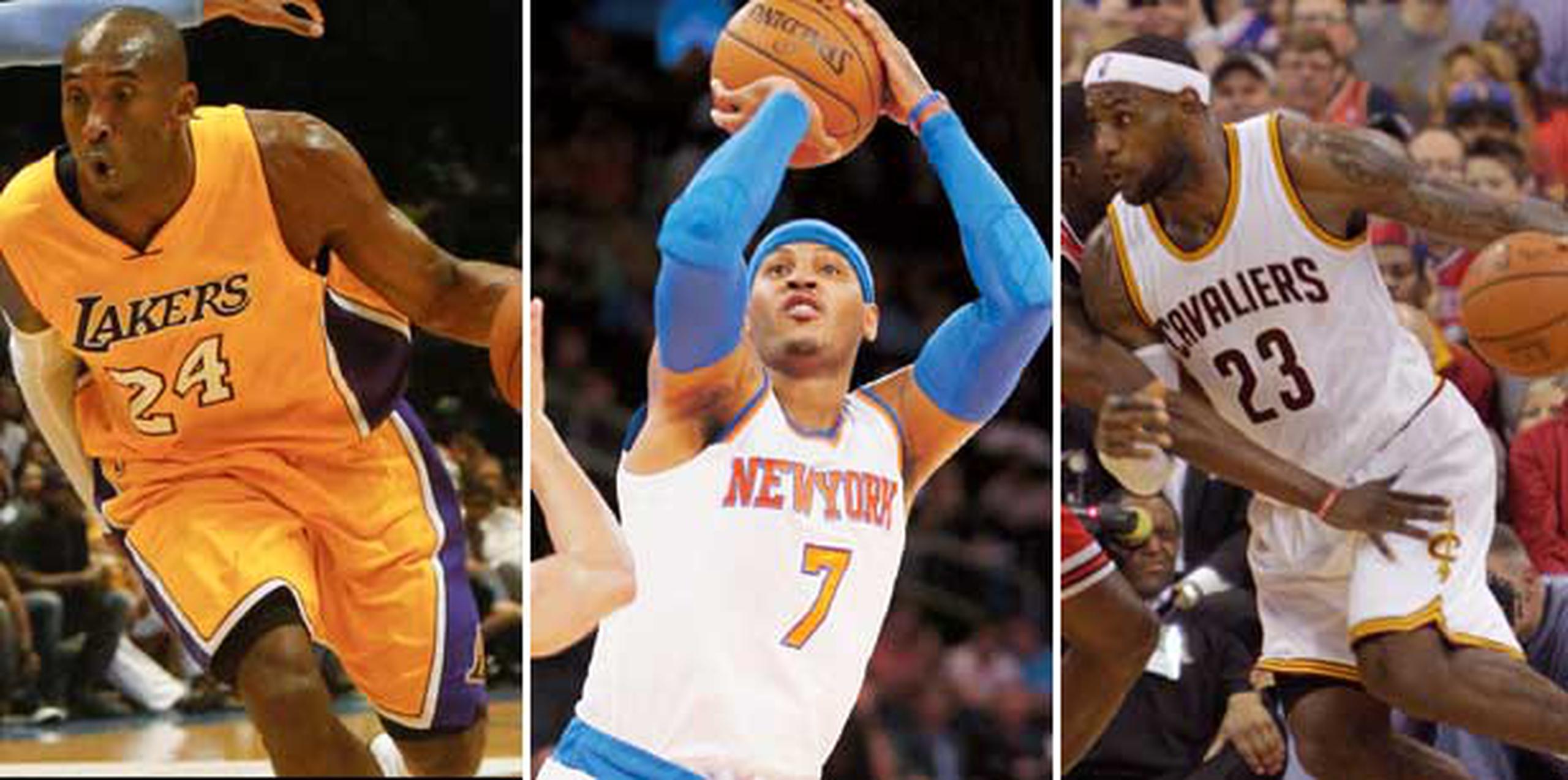 Kobe Bryant, Carmelo Anthony y LeBron James figuran en la lista. (Archivo)