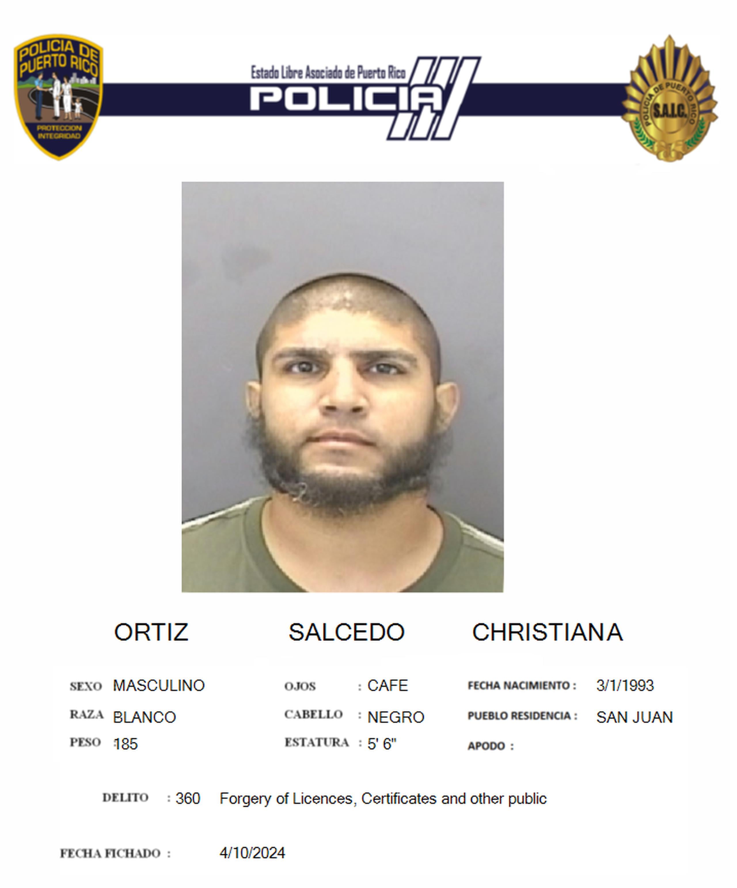 Christian A. Ortiz Salcedo fue arrestado en Puerto Nuevo por agentes de la División de Arrestos Especiales y Extradiciones.