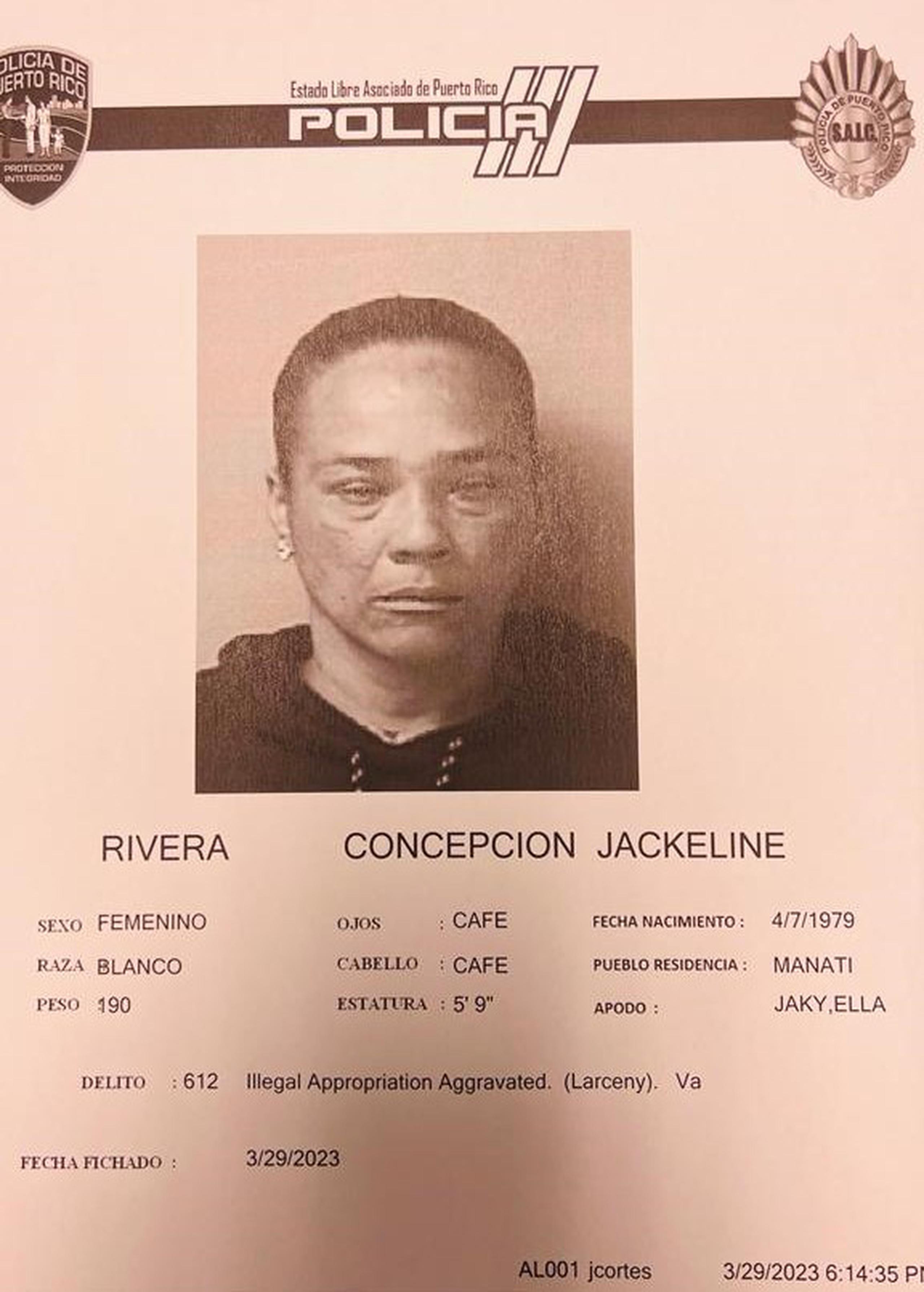 Ficha policial de Jackeline Rivera Concepción.