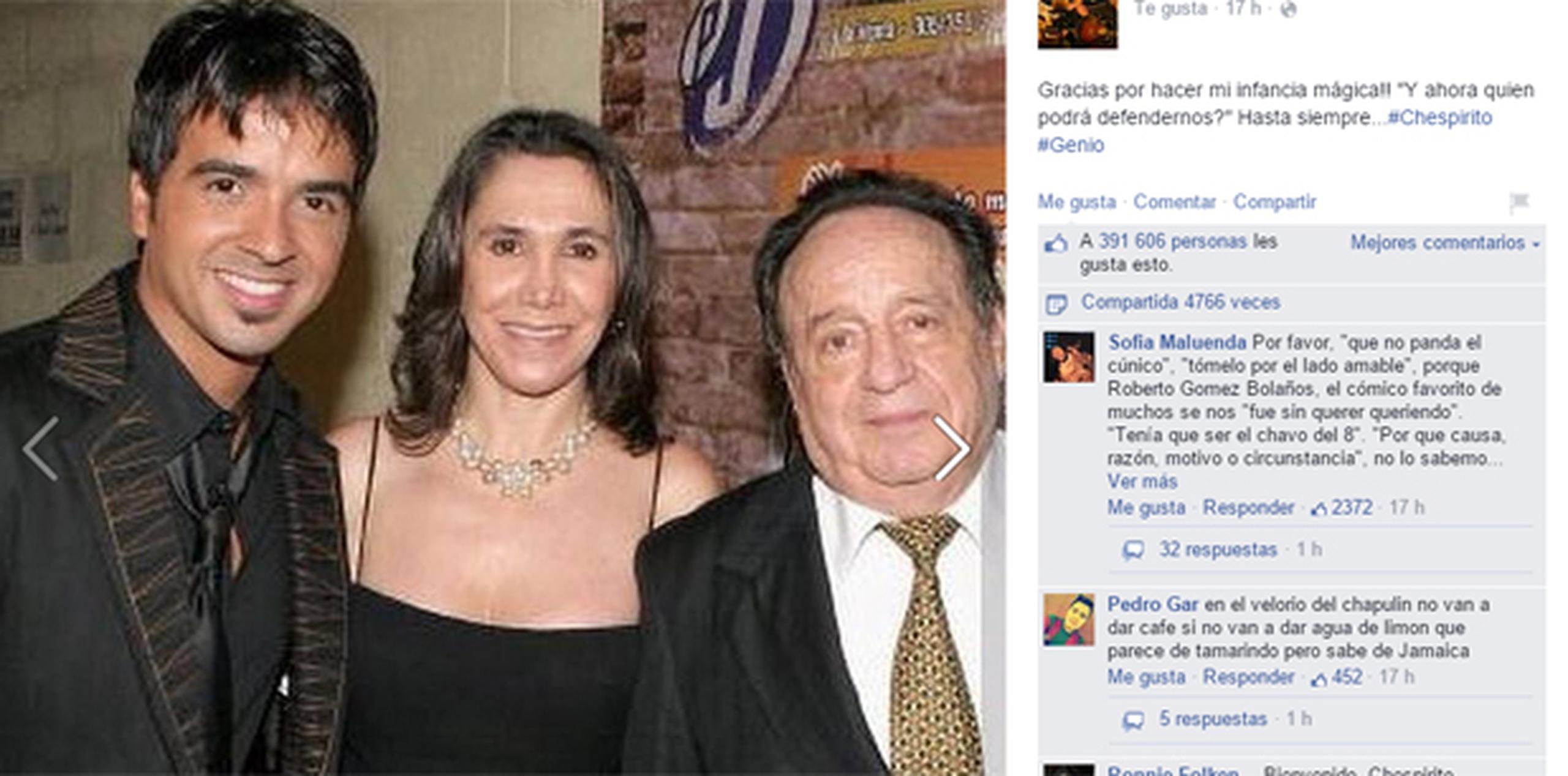 Fonsi compartió dos fotos en su cuenta de Facebook en las que honró la memoria del “Chavo del 8”. (Facebook)
