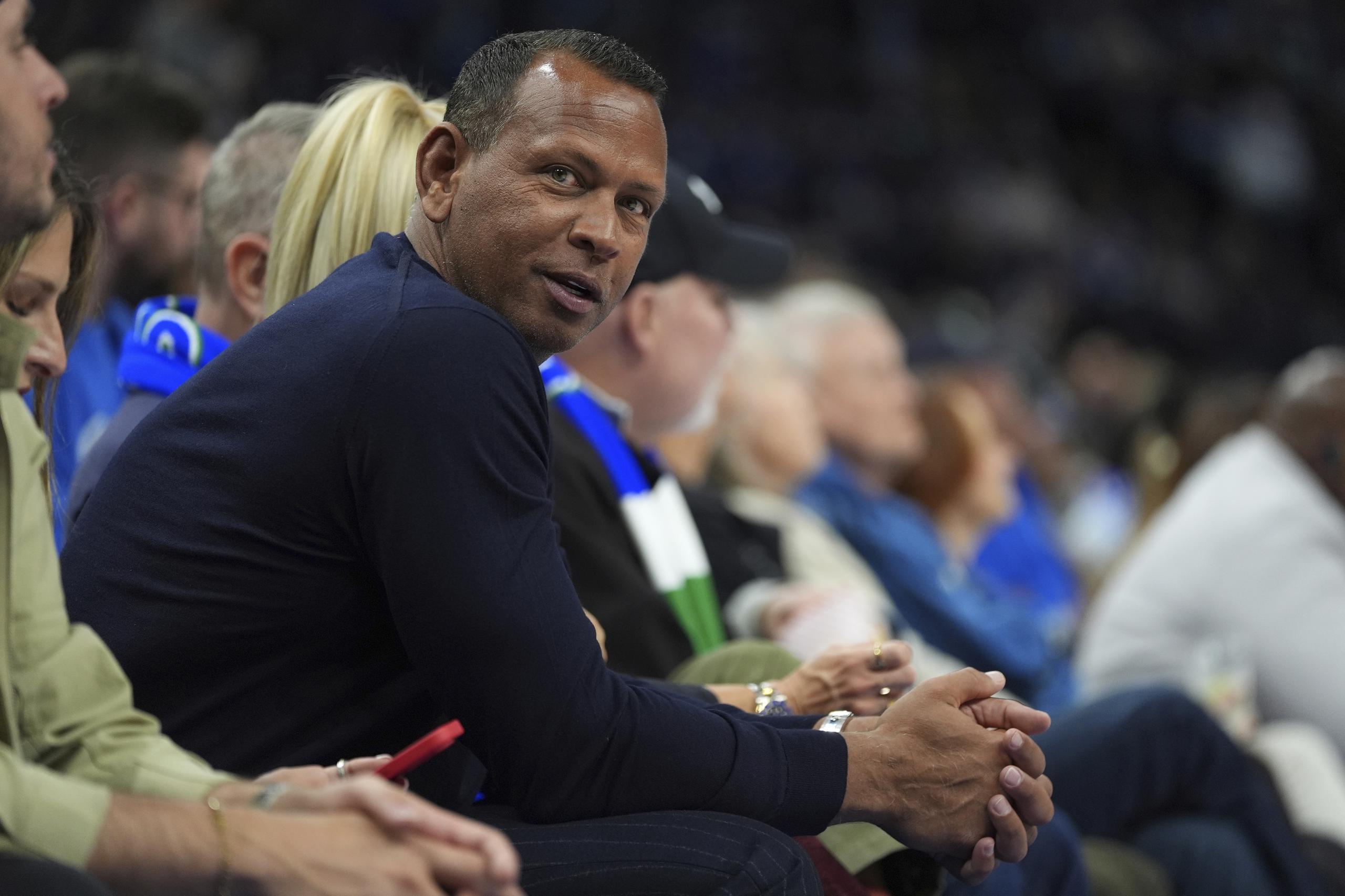 Minnesota Timberwolves co-owner Alex Rodriguez watches during the second half the team's NBA basketball game against the Brooklyn Nets, Saturday, Feb. 24, 2024, in Minneapolis. (AP Photo/Abbie Parr)