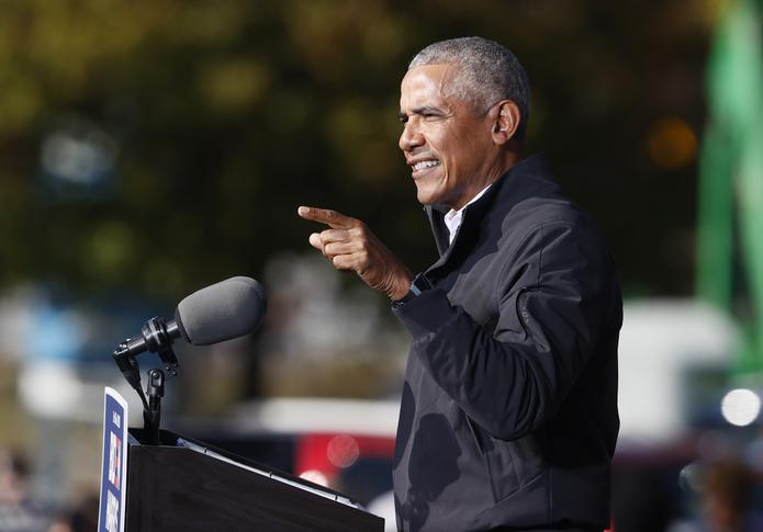 El expresidente estadounidense Barack Obama, durante un acto proselitista, en Atlanta.