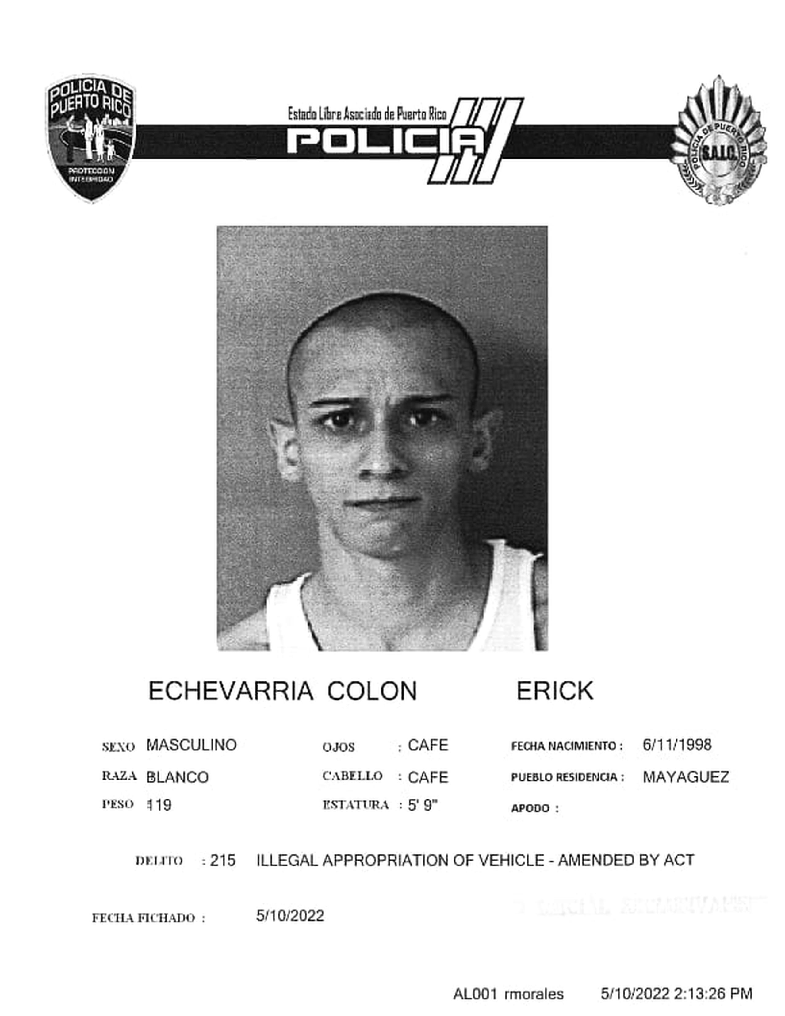 Erick Echevarría Colón fue arrestado en el residencial Candelaria en Mayagüez.