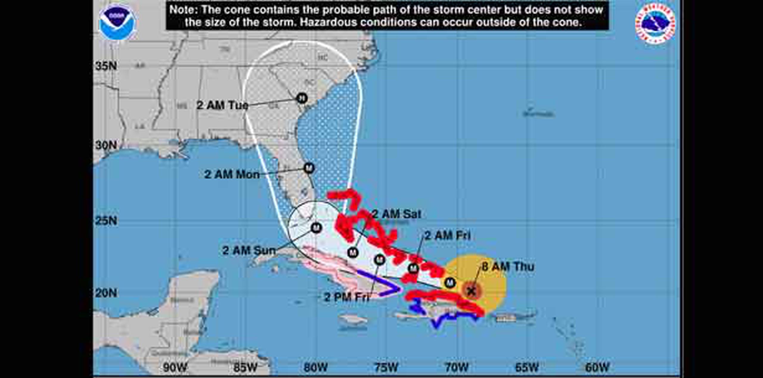 El Centro Nacional de Huracanes de Estados Unidos colocó un aviso de tormenta tropical para una línea costera que va desde Santiago de Cuba hasta la zona de Matanzas. (CNH)