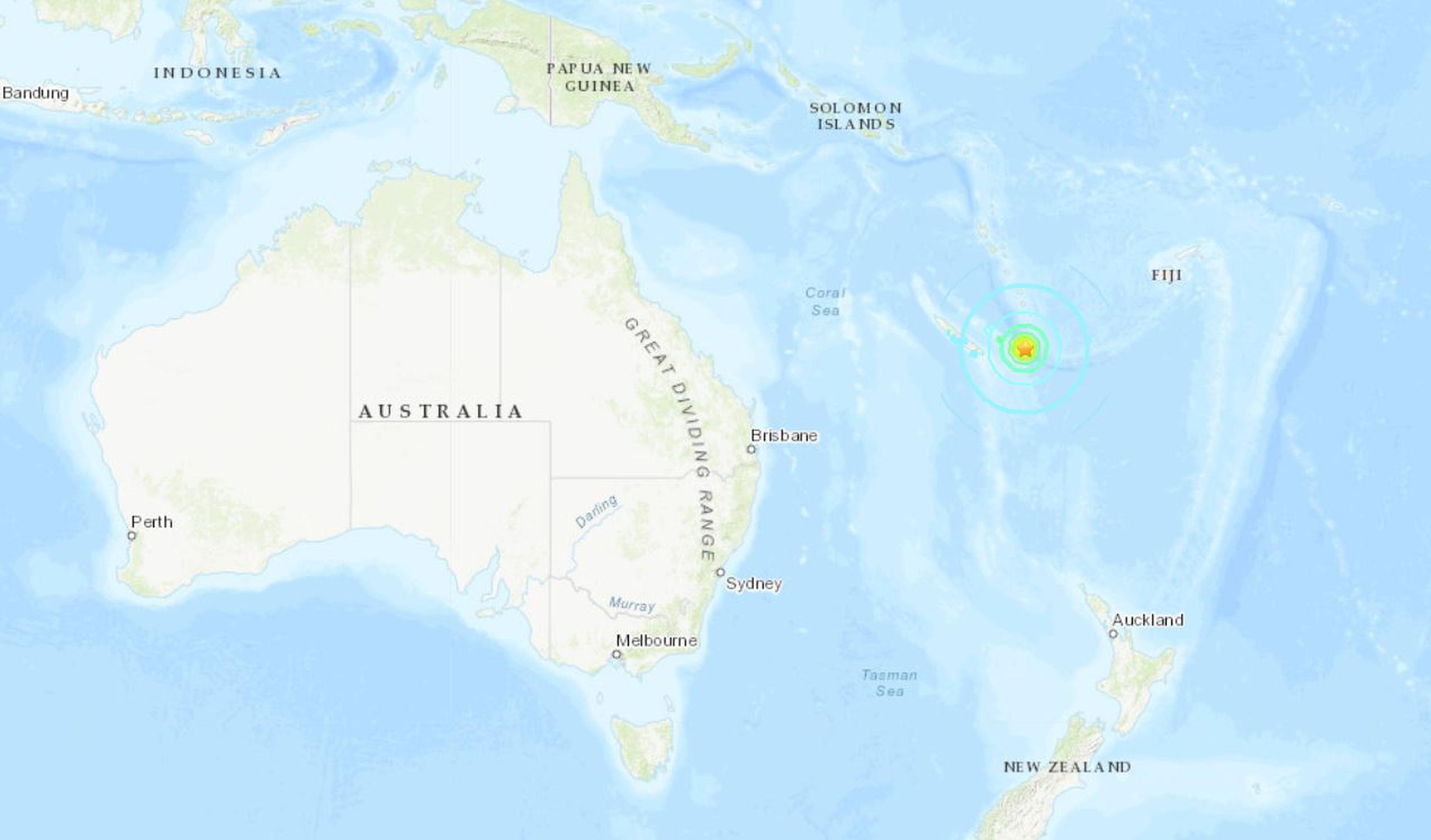 El terremoto se registró a unas 104 millas al este de Tadine, en Nueva Caledonia. (Servicio Geológico de Estados Unidos)
