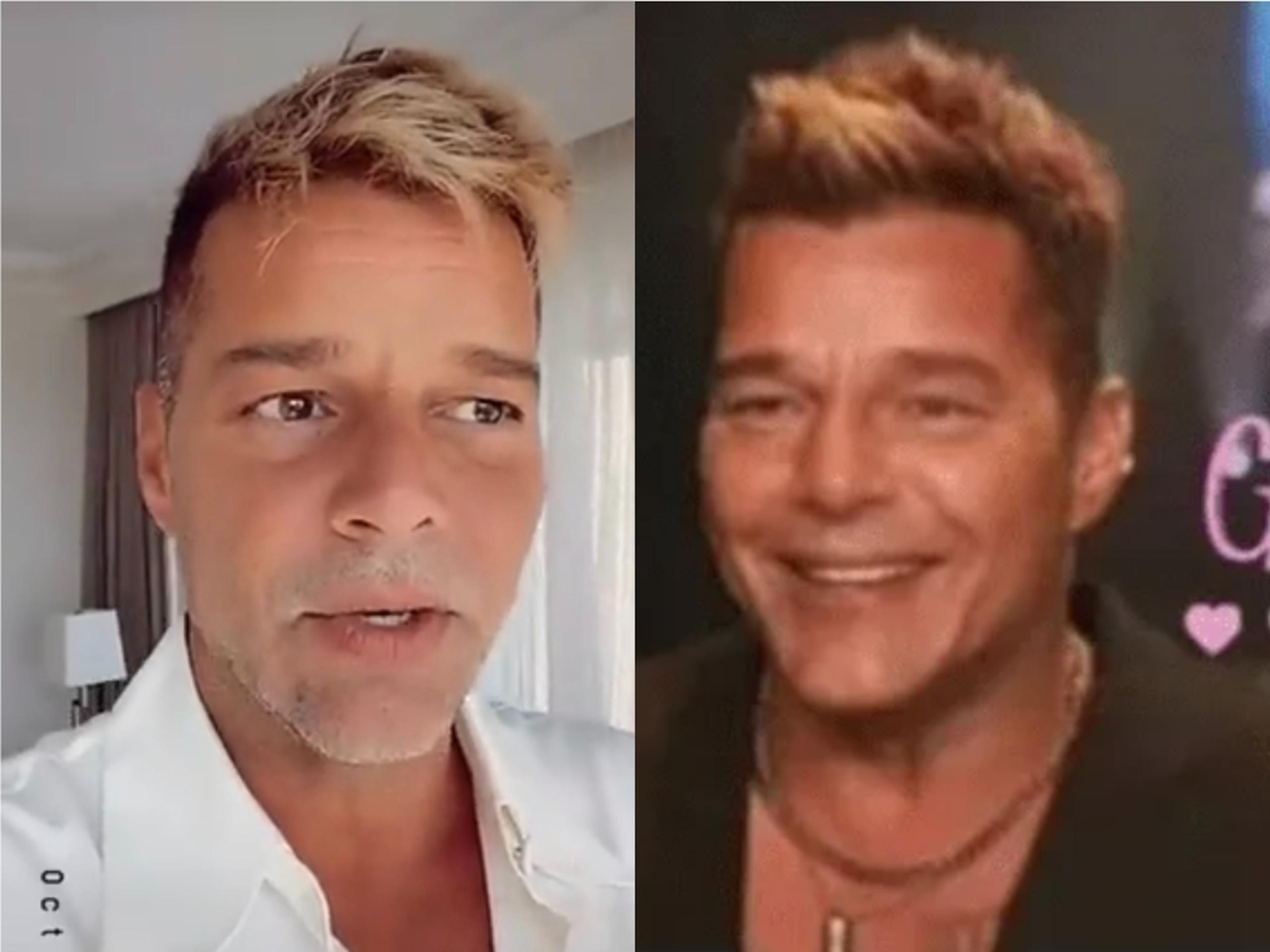 Ricky Martin: a la derecha, durante el video que explica qué sucedió; a la izquierda, durante la entrevista para "El gordo y la flaca".