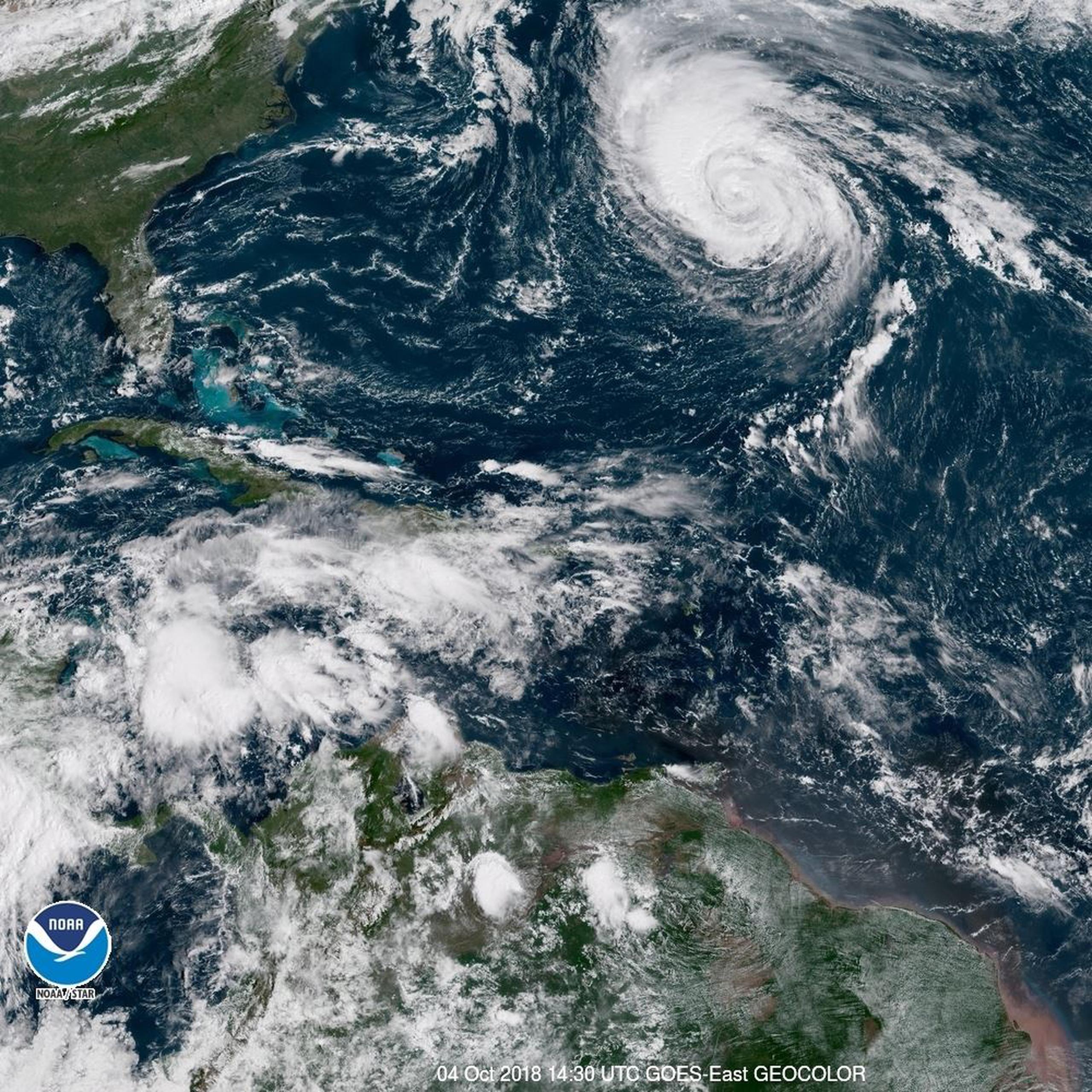 Imagen de satélite que muestra el huracán Leslie. (NOAA)