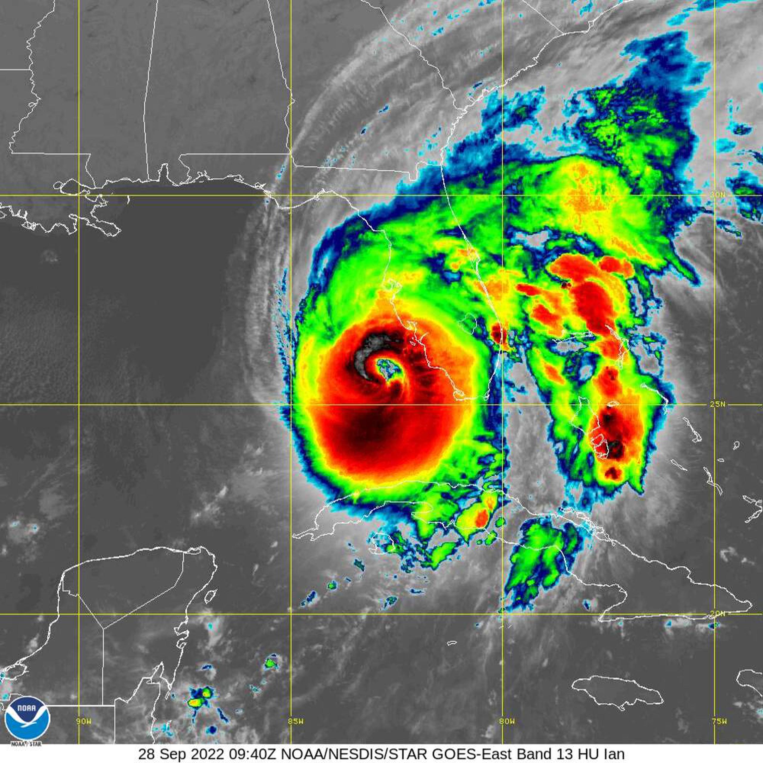 Imagen de satélite del huracán Ian el 28 de septiembre de 2022.