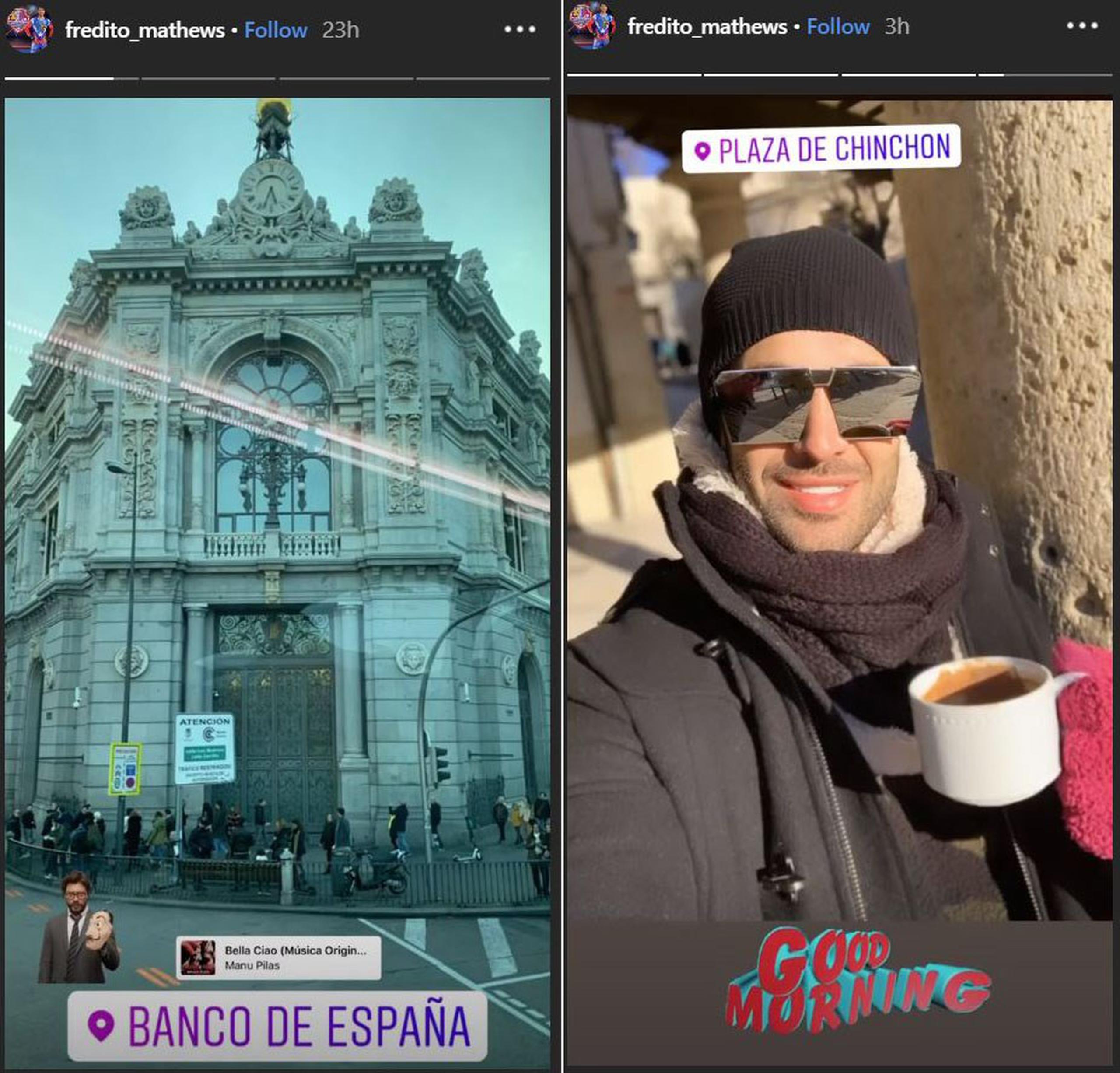 Imágenes de Fredito Mathews en España, compartidas en su Instagram Story. (Instagram / @gredmarie_colon)