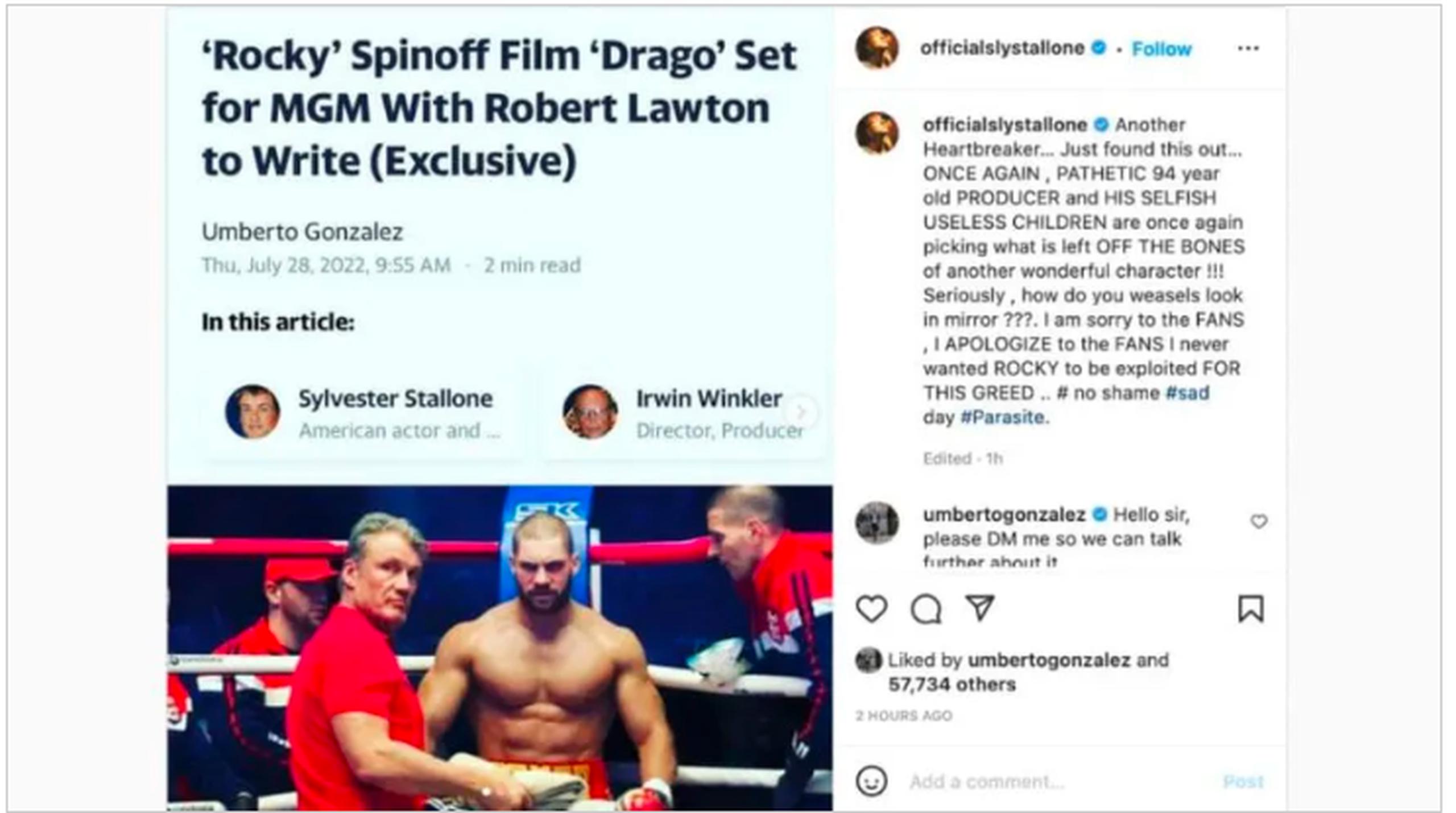 Sylvester Stallone contra el “spin off” de Drago