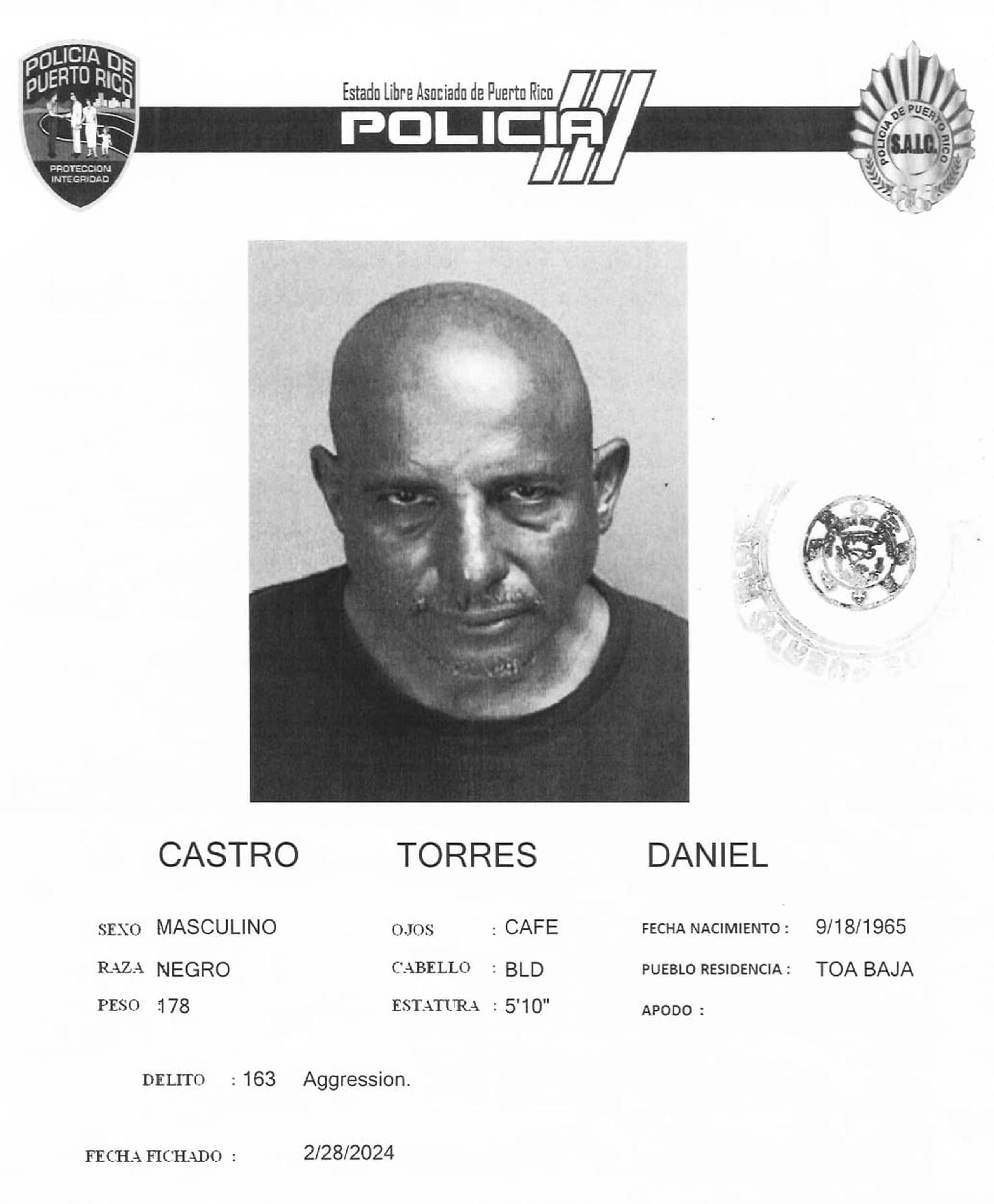 Daniel Castro Torres enfrenta cargos de agresión, amenaza y apropiación ilegal.