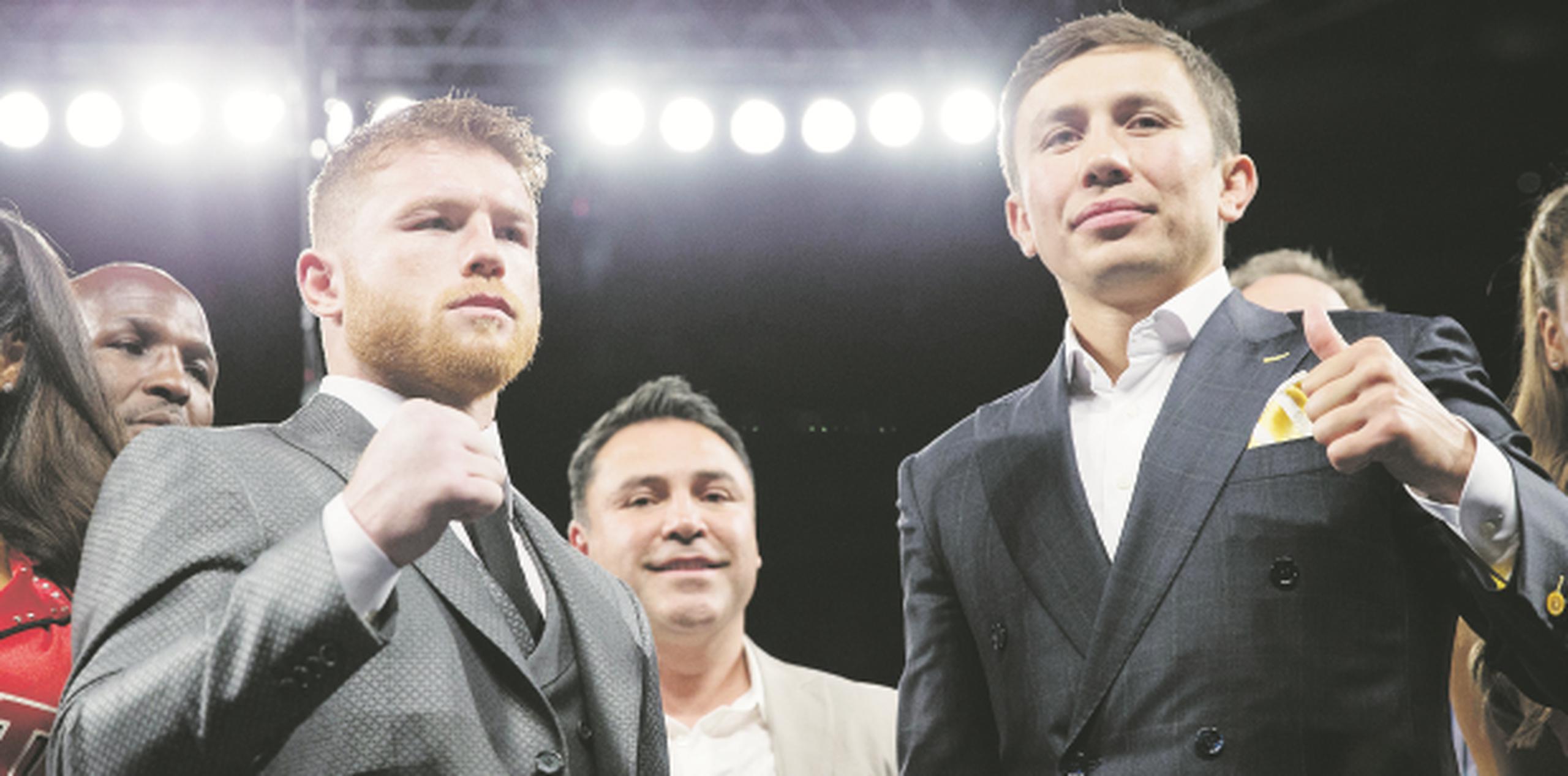 Saúl ‘Canelo’ Álvarez, a la izquierda, y Gennady Golovkin chocarán este sábado en Las Vegas. (AP / Archivo)