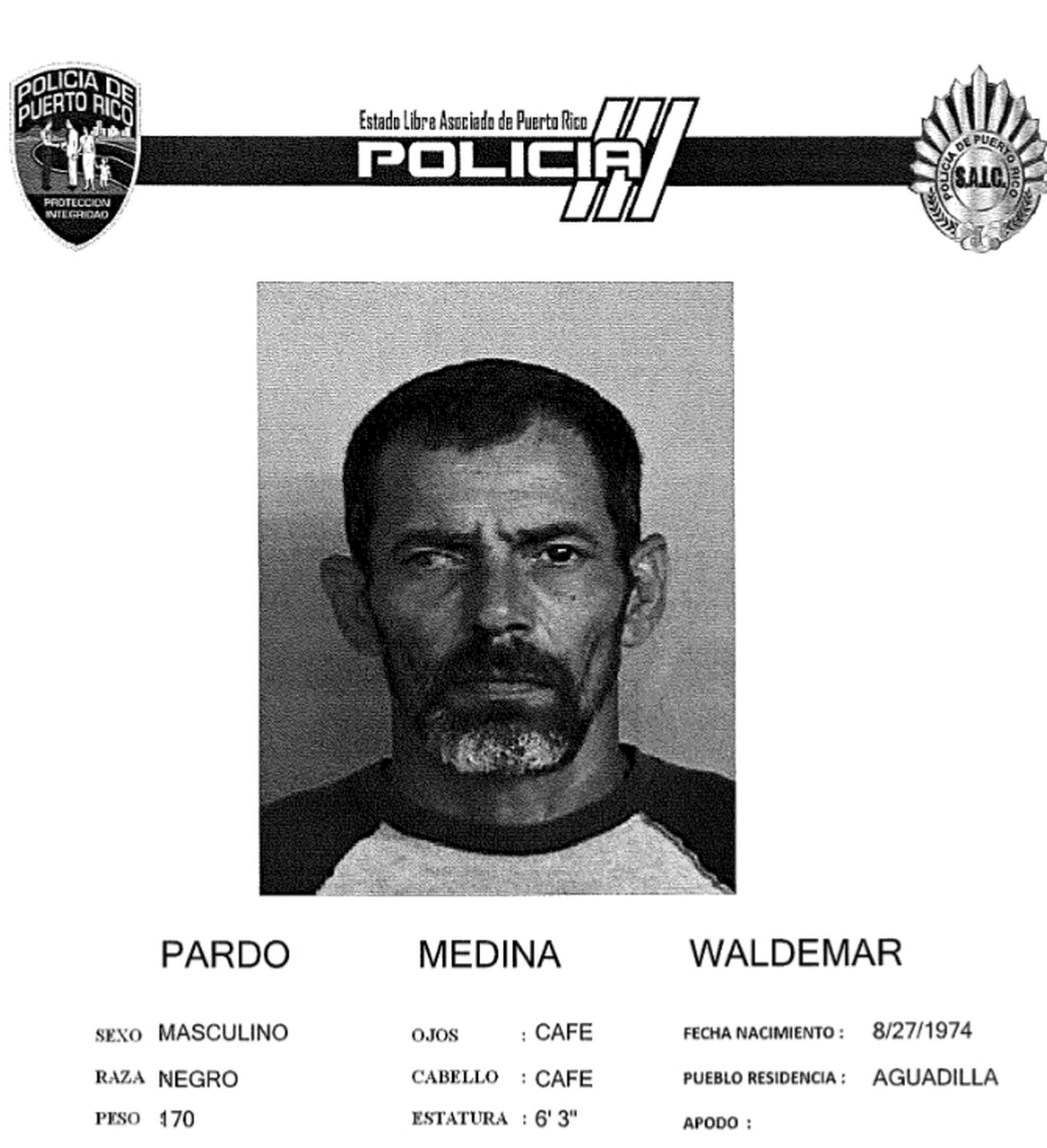 Ficha policíaca de Waldemar Pardo Medina.