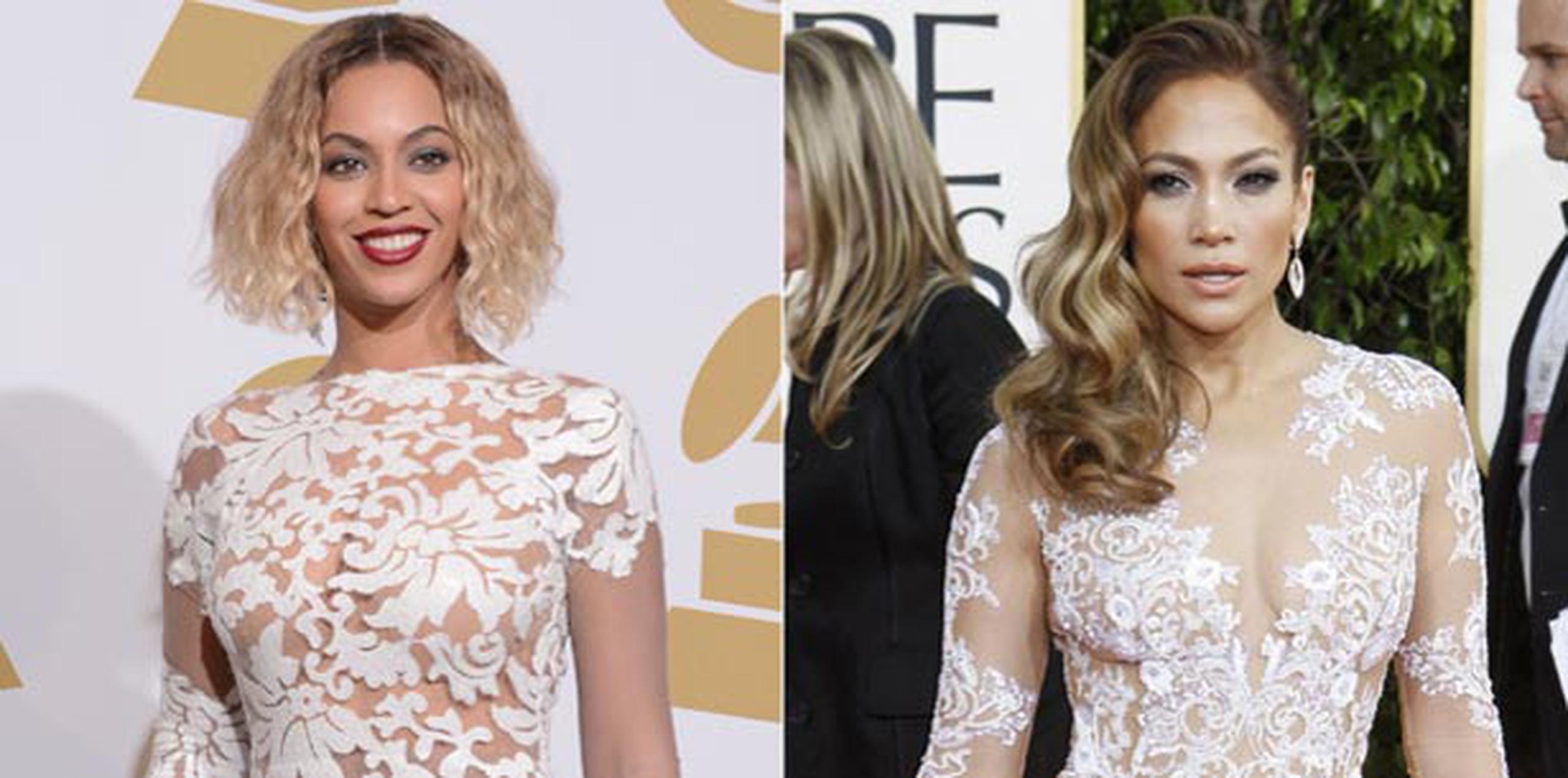 Beyoncé lució un diseño similar al que usó Jennifer López hace un año. (Archivo)