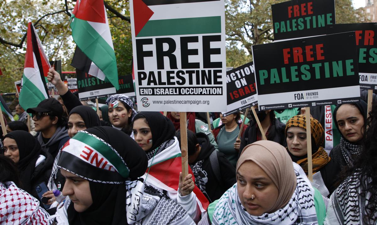 Pro-Palestinian Protesters March in London Demanding an End to Bombing in Gaza